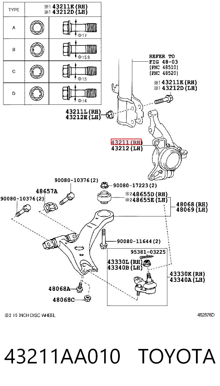 43211AA010 Toyota Цапфа - поворотний кулак передній, правий