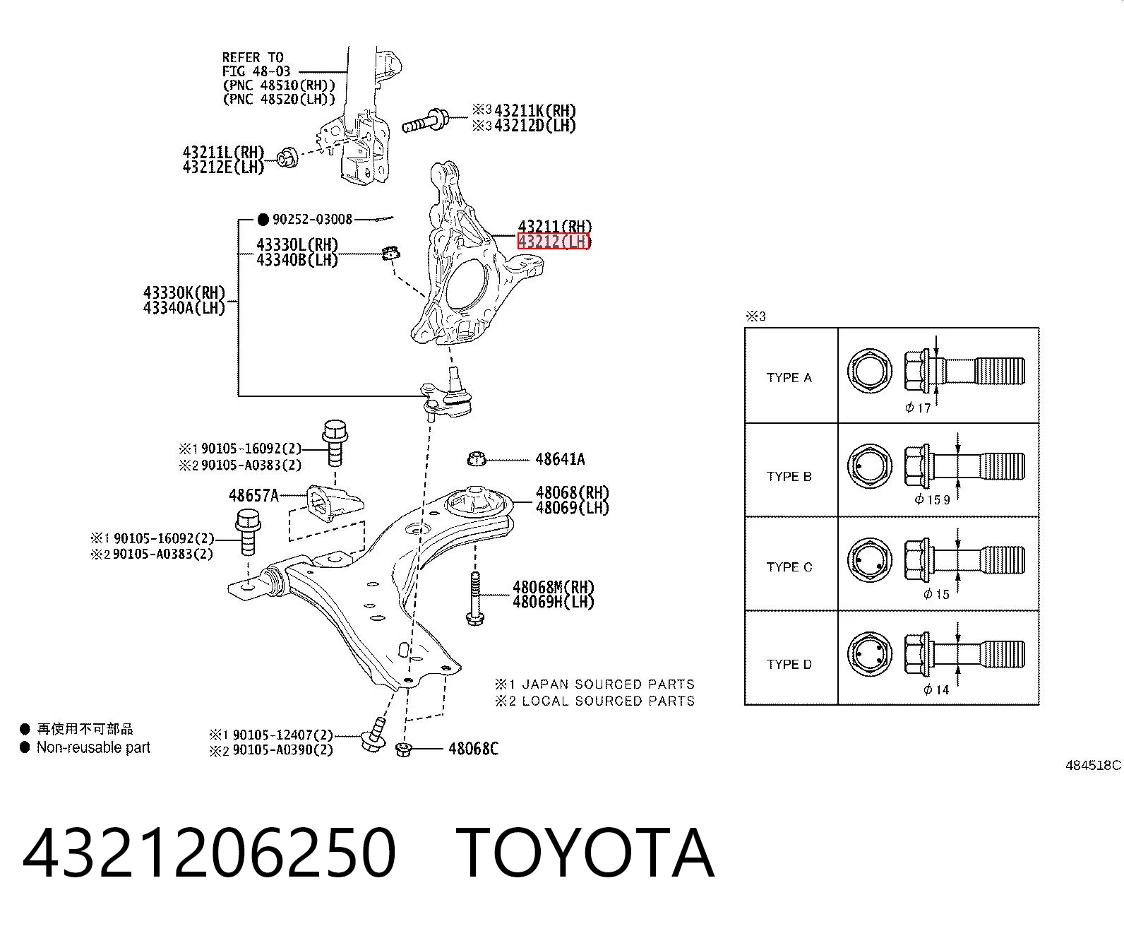 4321206250 Toyota Цапфа передня ліва