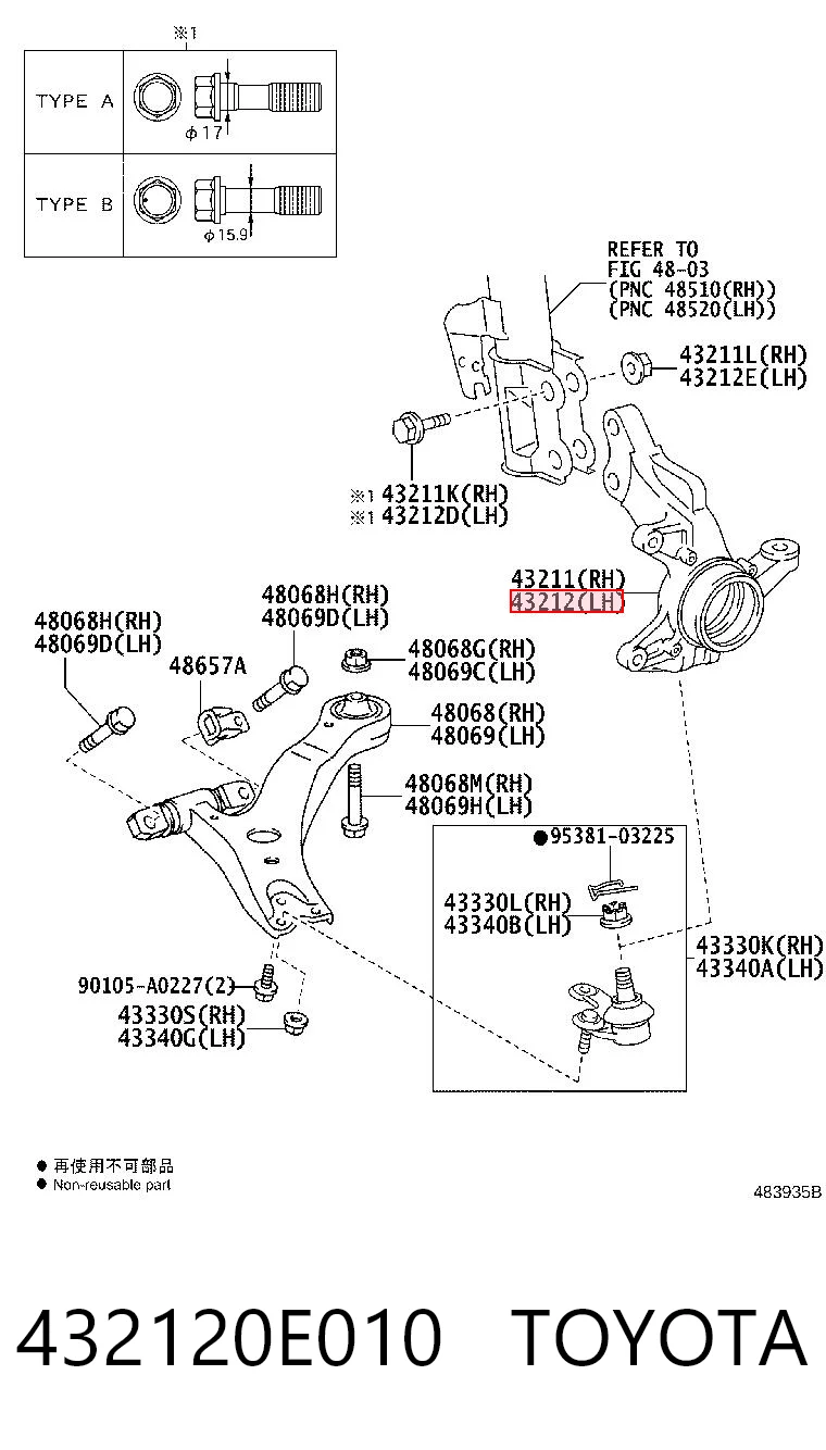 432120E010 Toyota Цапфа поворотна ліва