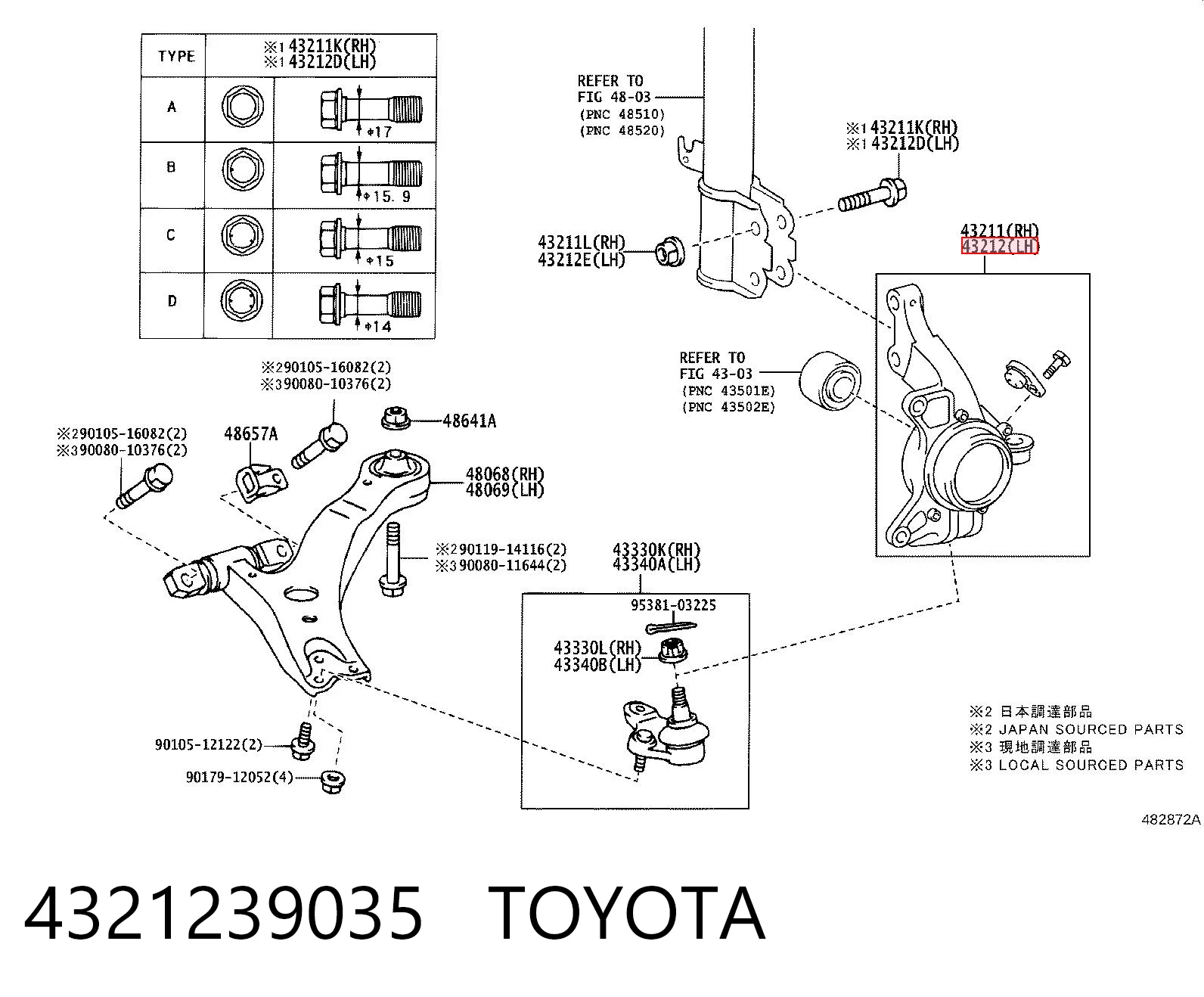 4321239035 Toyota Цапфа - поворотний кулак передній, лівий