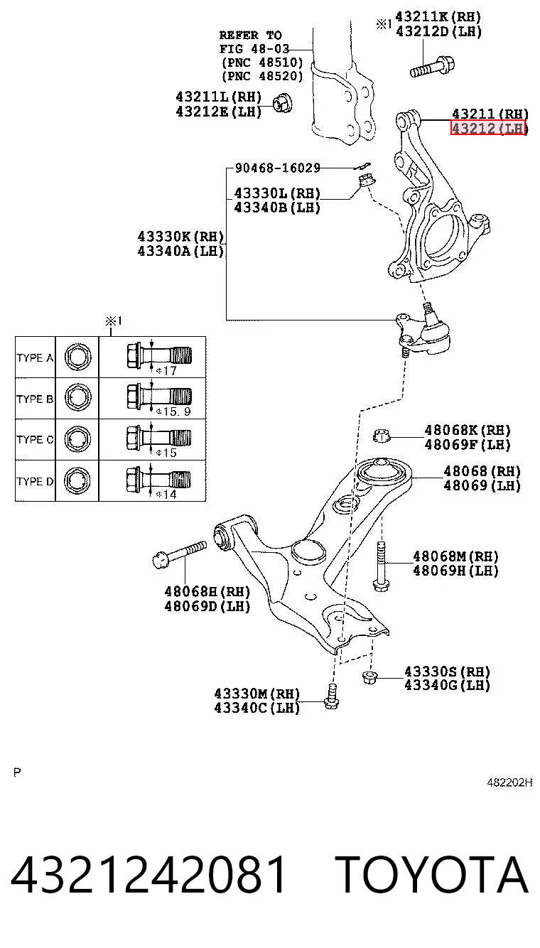 4321242081 Toyota Цапфа передня ліва