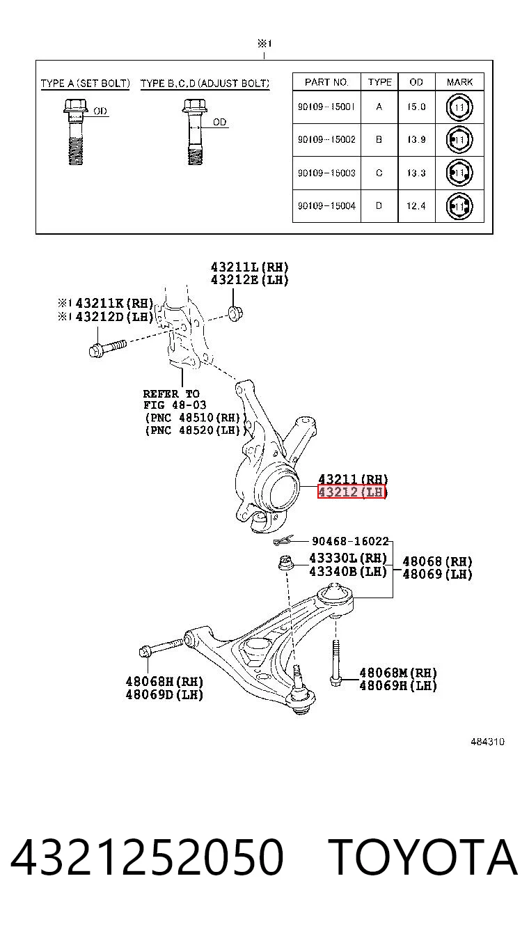 4321252050 Toyota Цапфа поворотна ліва