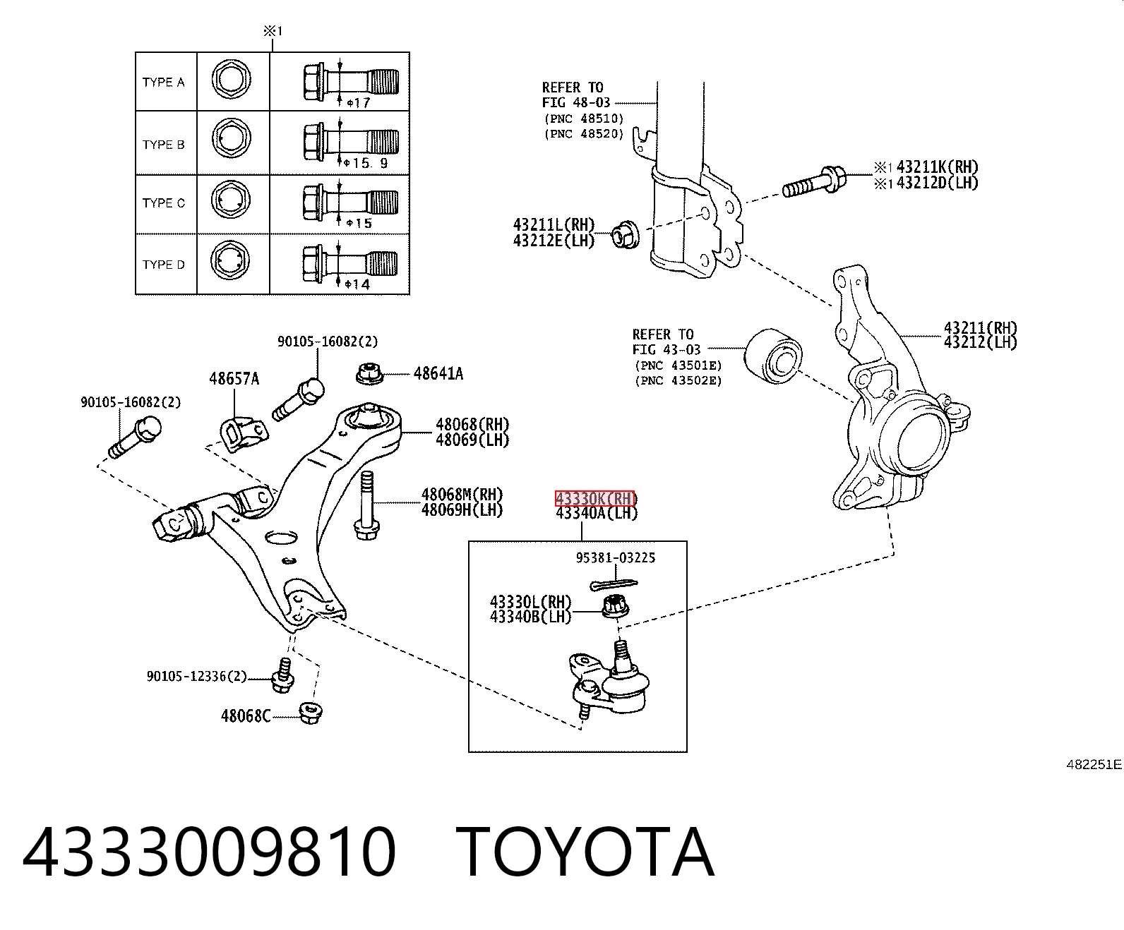 4333009810 Toyota Кульова опора, нижня, права