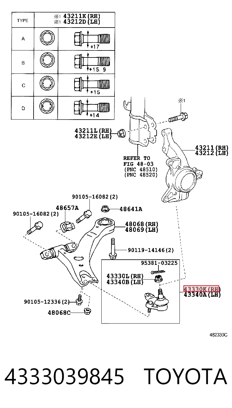 Кульова опора, нижня, права Toyota 4333039845 ціна, від 23.03 USD