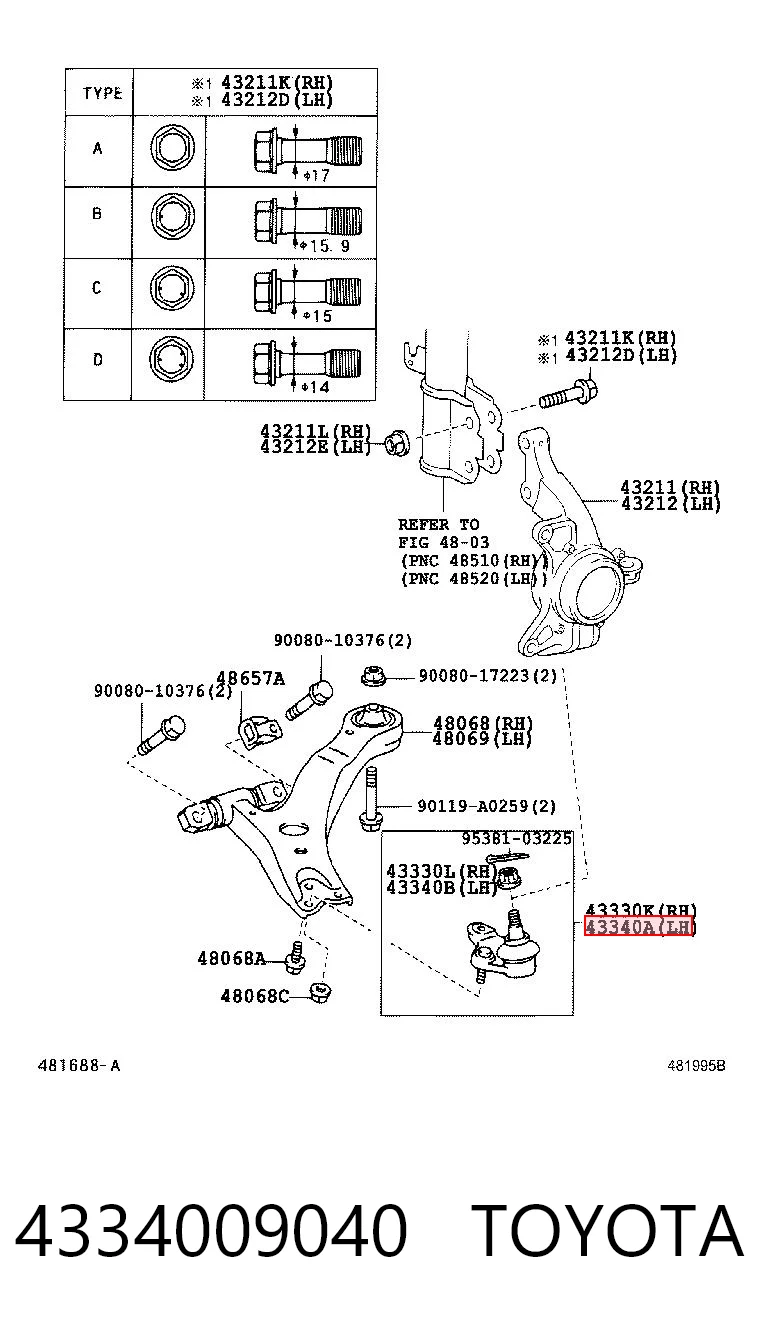 4334009040 Toyota Кульова опора, нижня, ліва