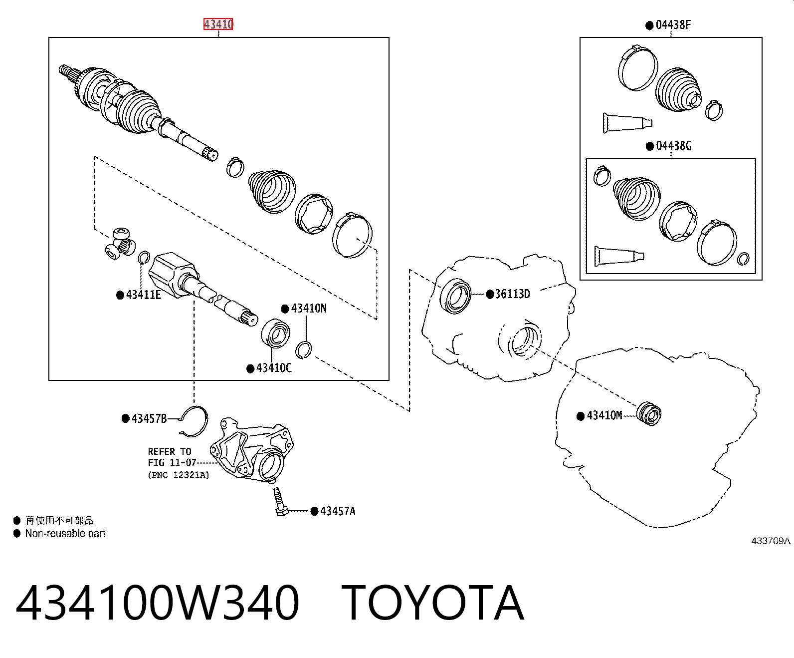 434100W340 Toyota Привід передній правий