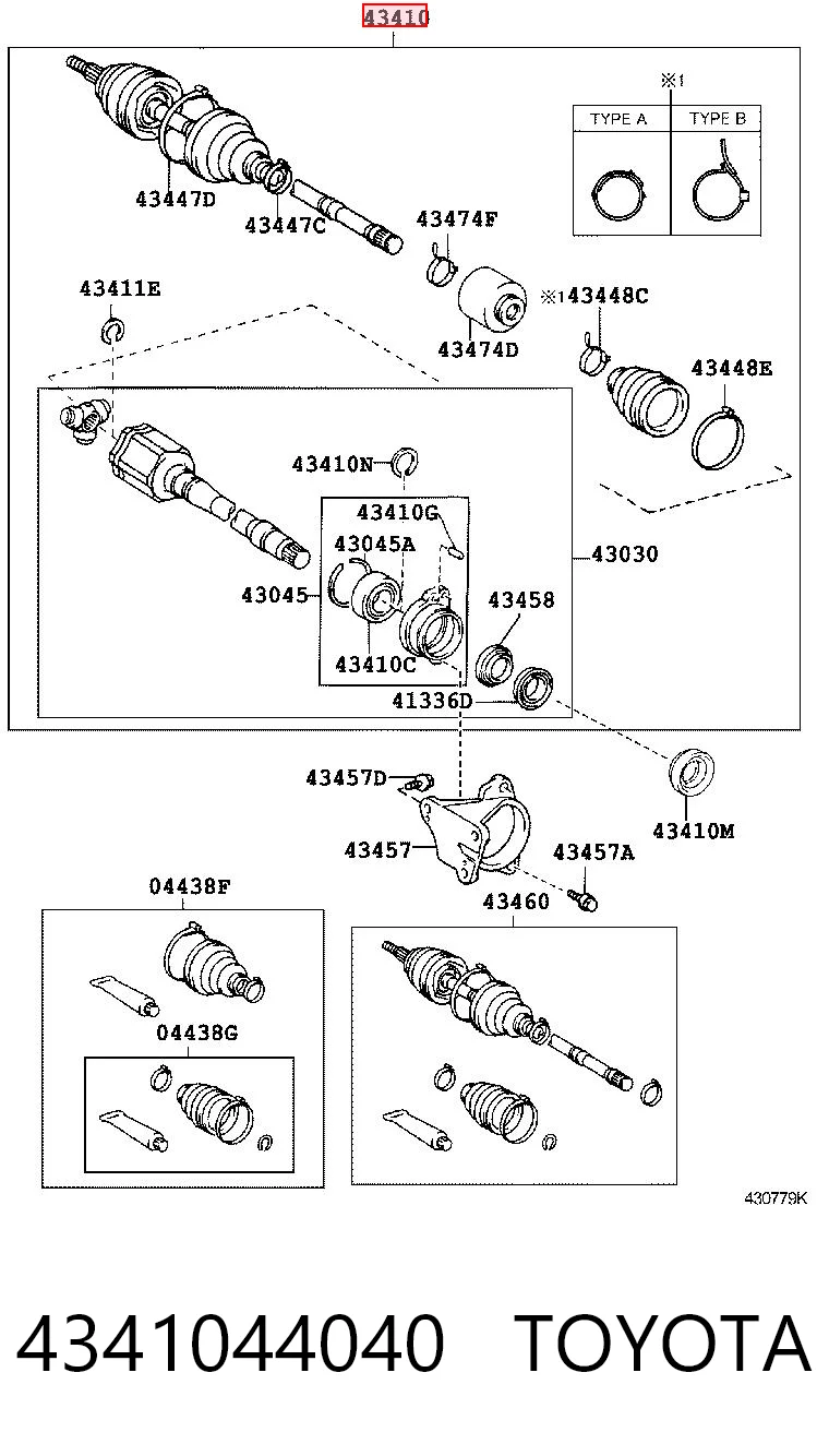 4341044040 Toyota Привід передній правий