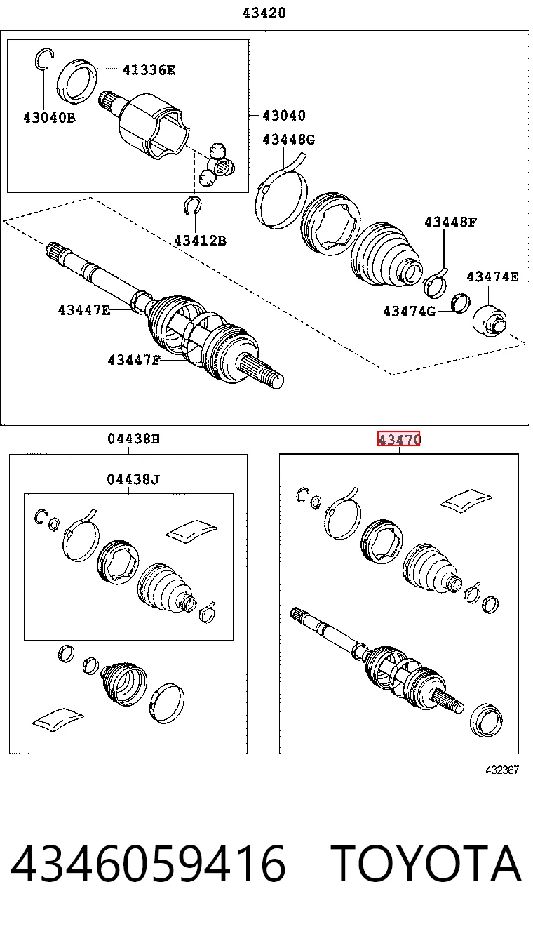 4346059416 Toyota Привід передній правий