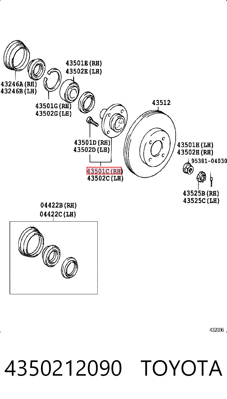 4350212090 Toyota Маточина (передня)