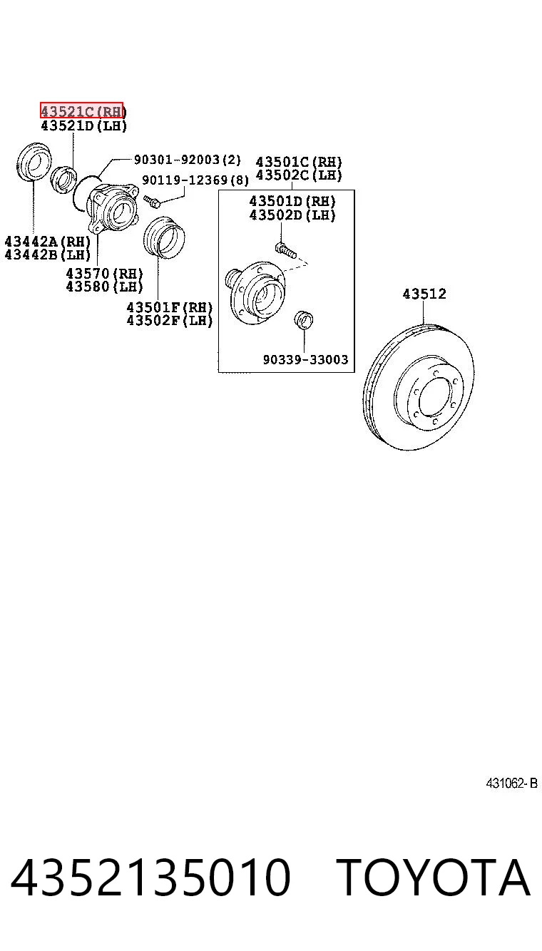 4352135010 Toyota Підшипник маточини передньої