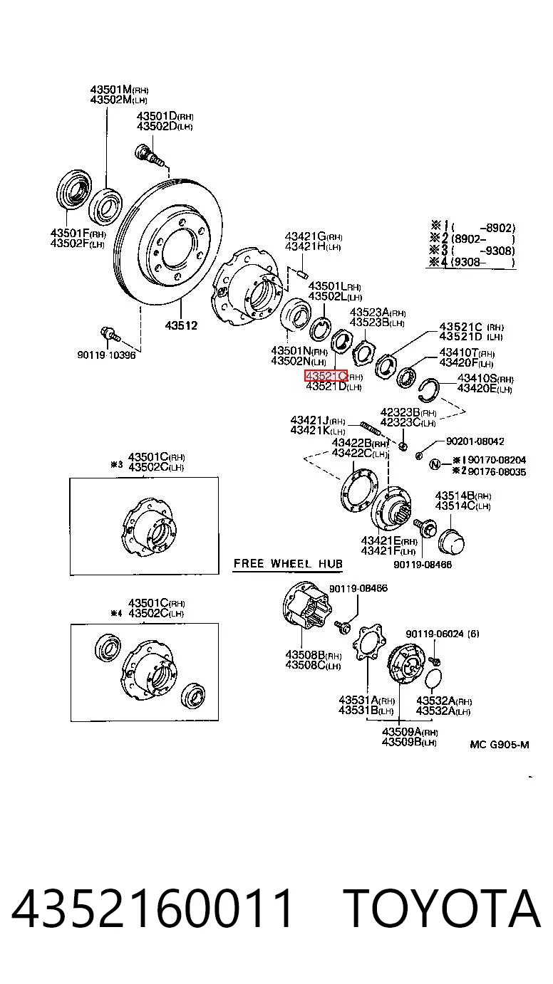 4352160011 Toyota Гайка маточини передньої