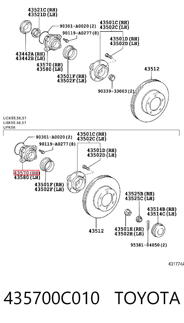 435700C010 Toyota Підшипник маточини передньої