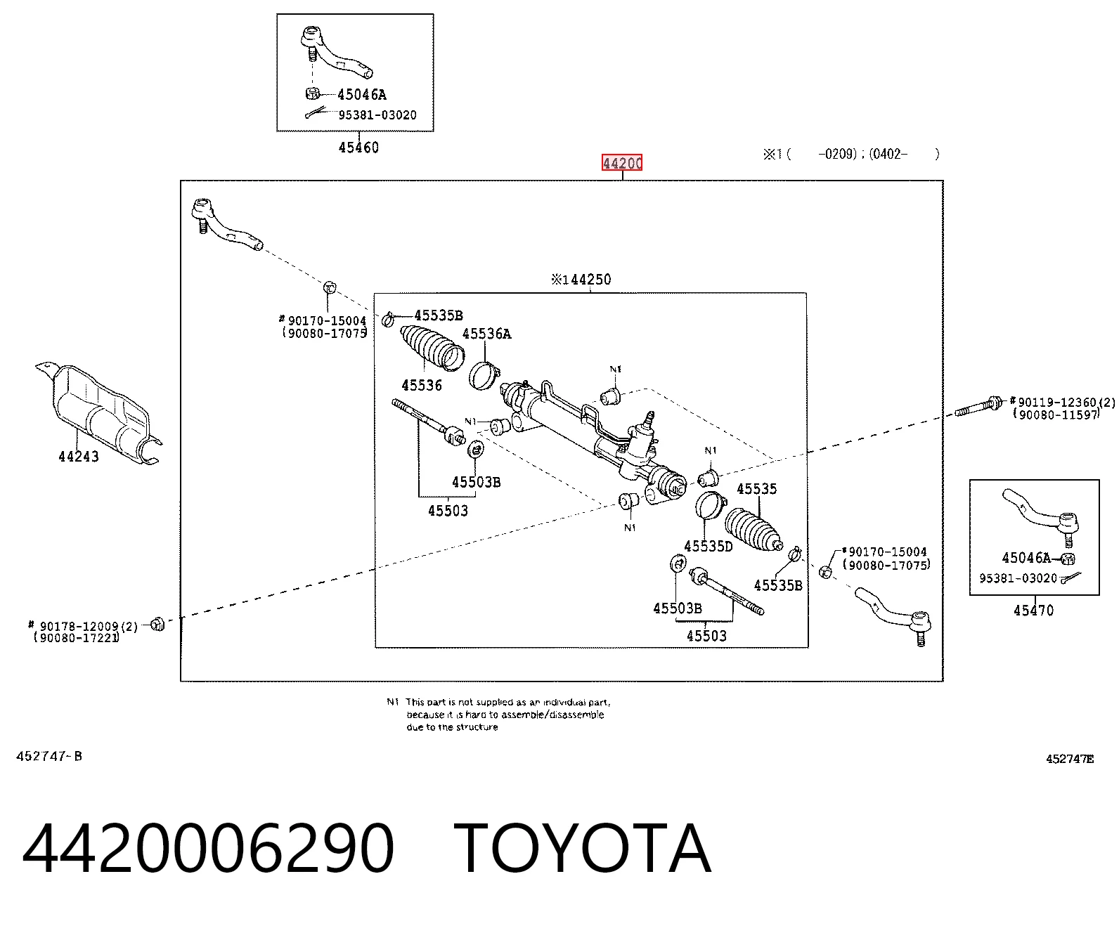4420006290 Toyota Рейковий рульовий механізм