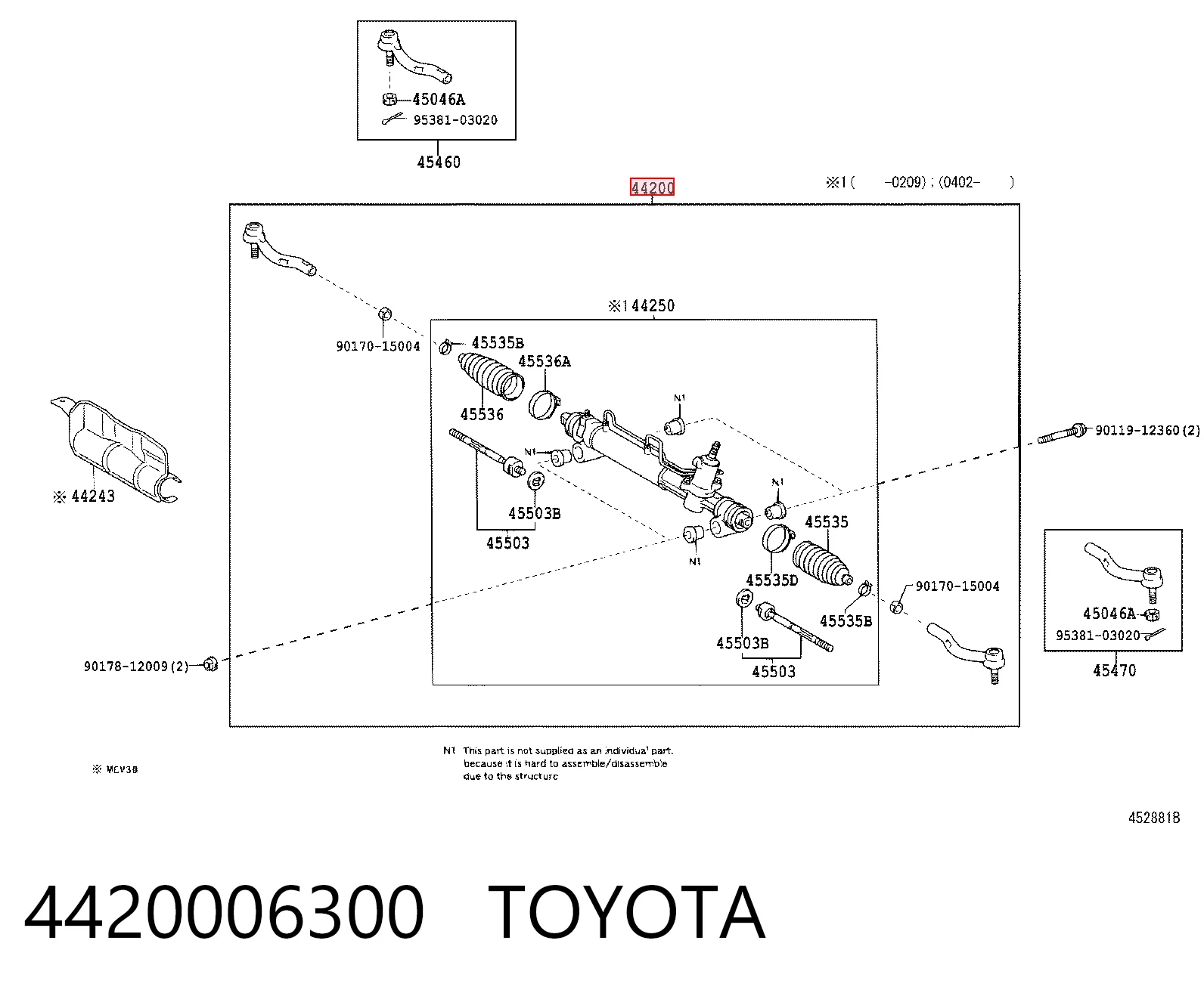 4420006300 Toyota Рейковий рульовий механізм