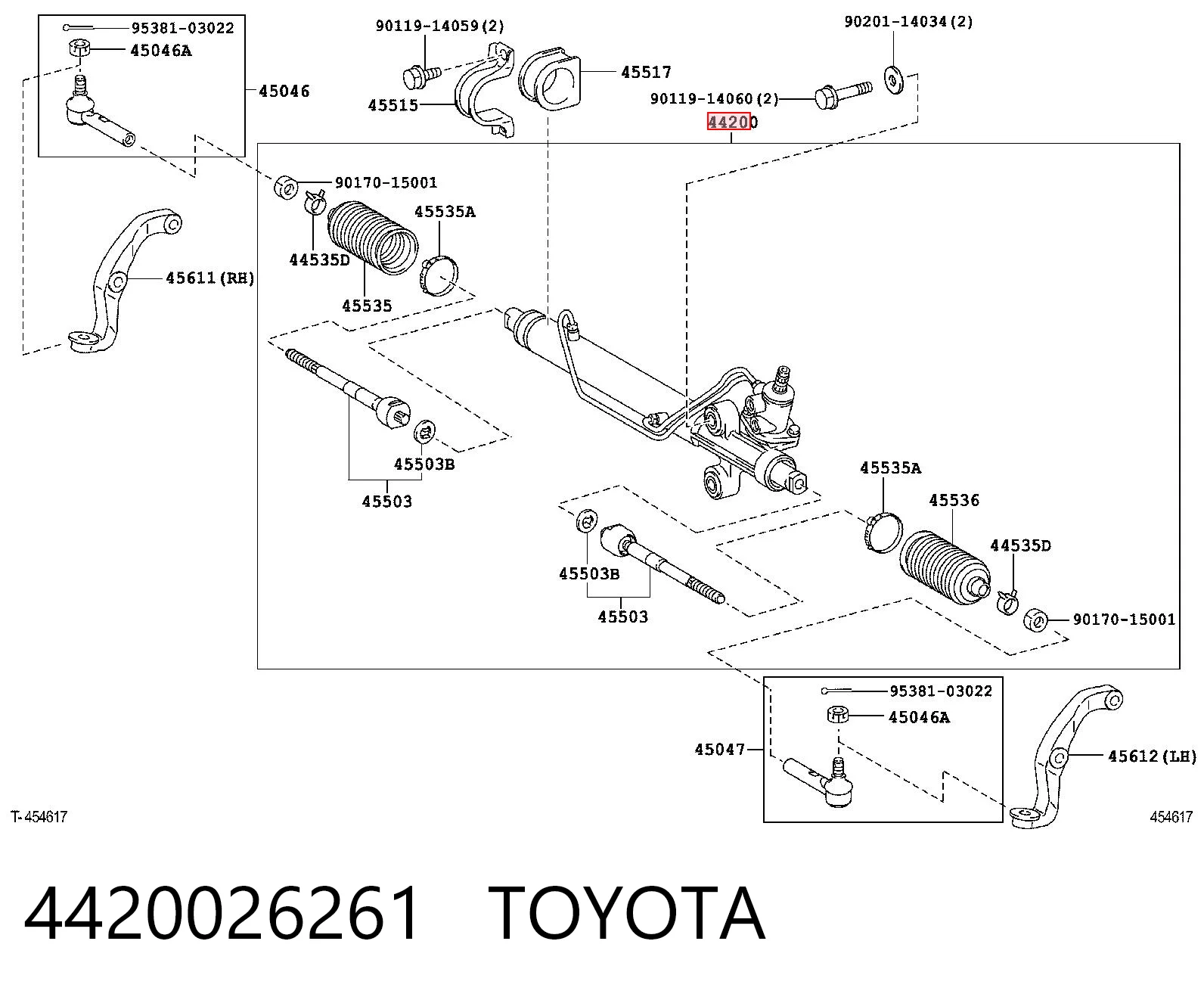 4420026261 Toyota Рейковий рульовий механізм
