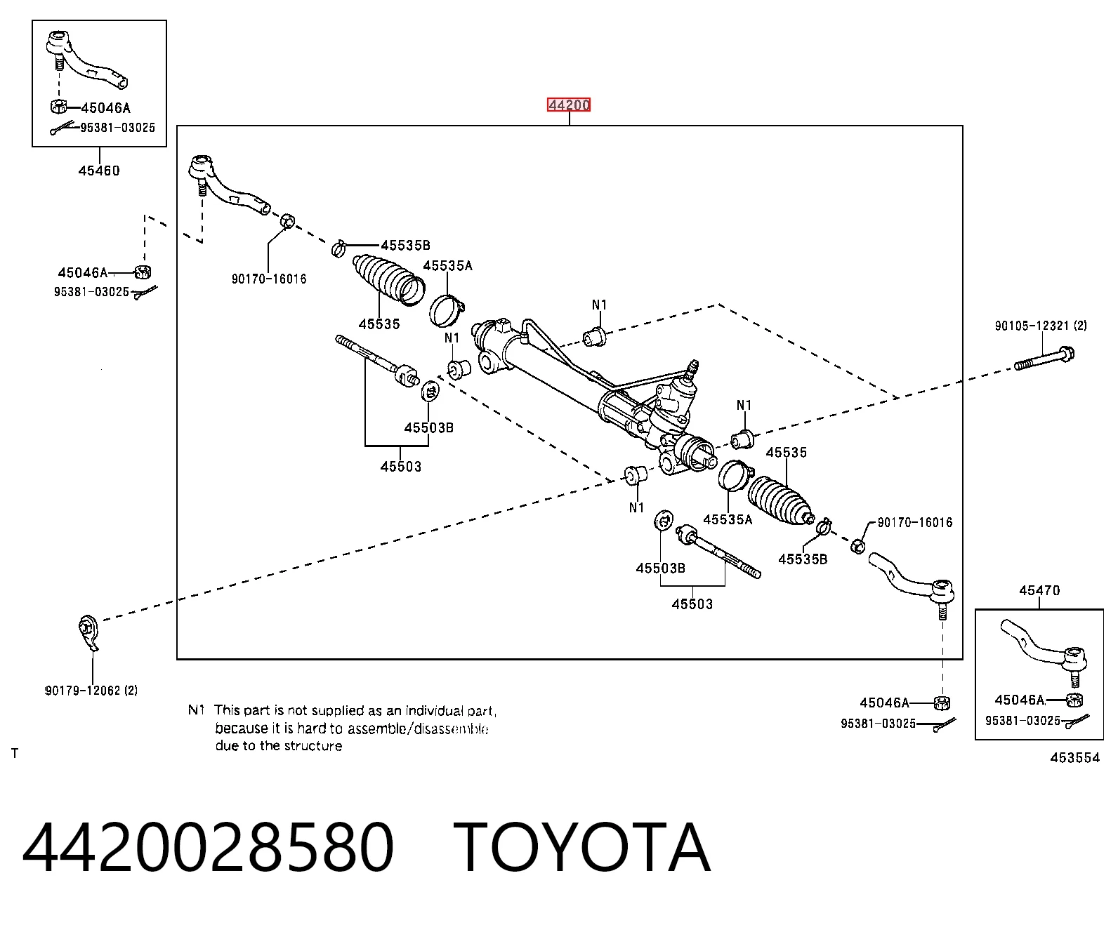 4420028580 Toyota Рейковий рульовий механізм