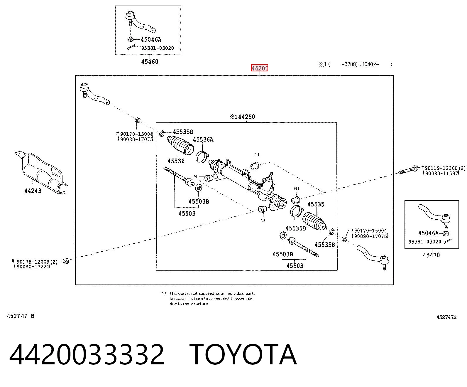 4420033332 Toyota Рейковий рульовий механізм