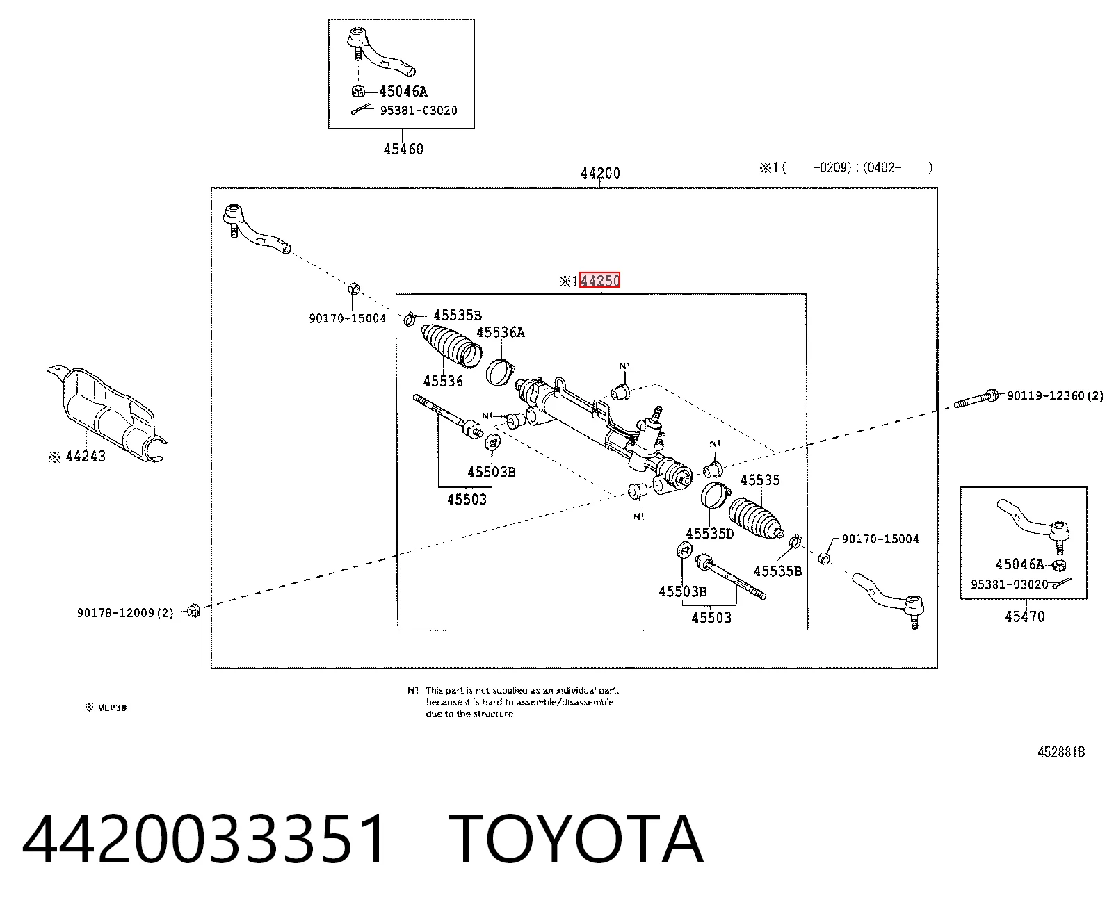 4420033351 Toyota Рейковий рульовий механізм