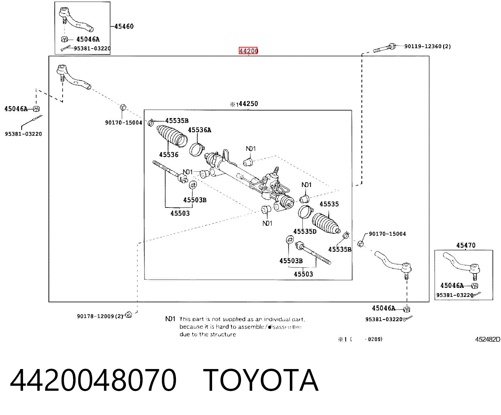 4420048070 Toyota Рейковий рульовий механізм