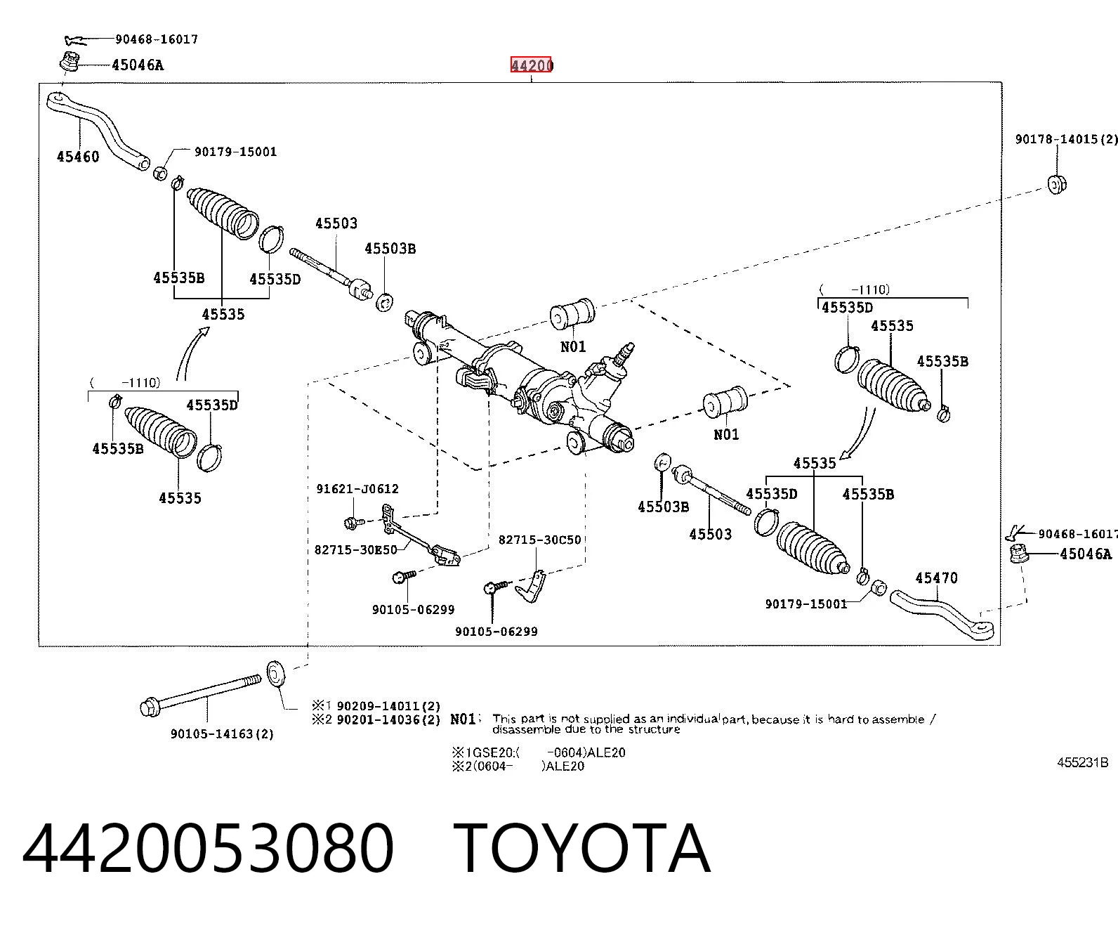 4420053080 Toyota Рейковий рульовий механізм