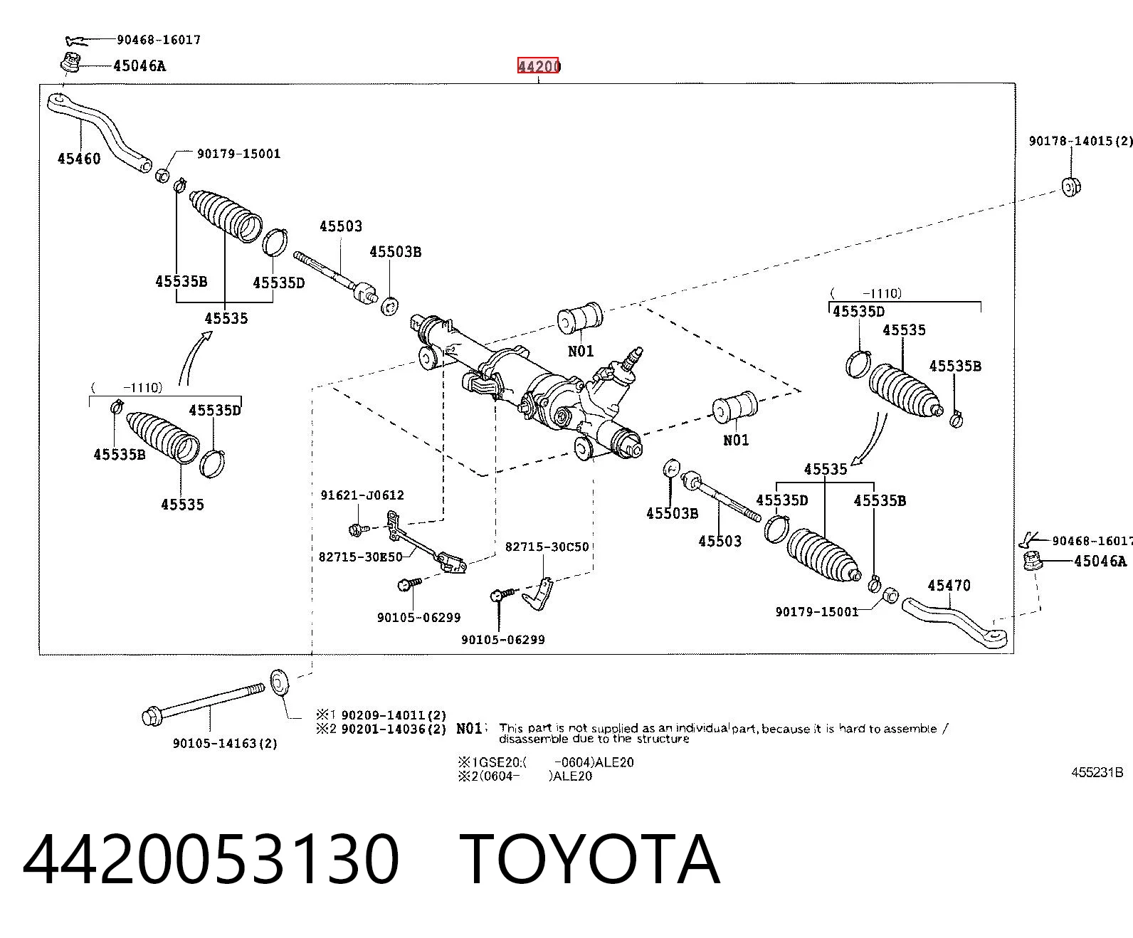 4420053130 Toyota Рейковий рульовий механізм