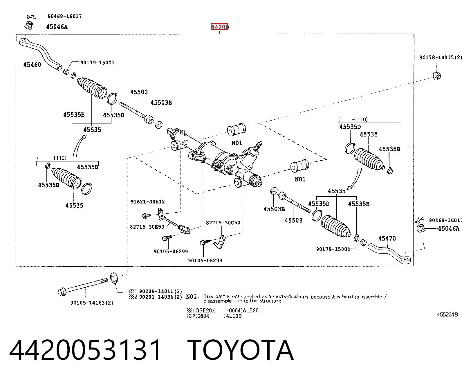 4420053131 Toyota Рейковий рульовий механізм