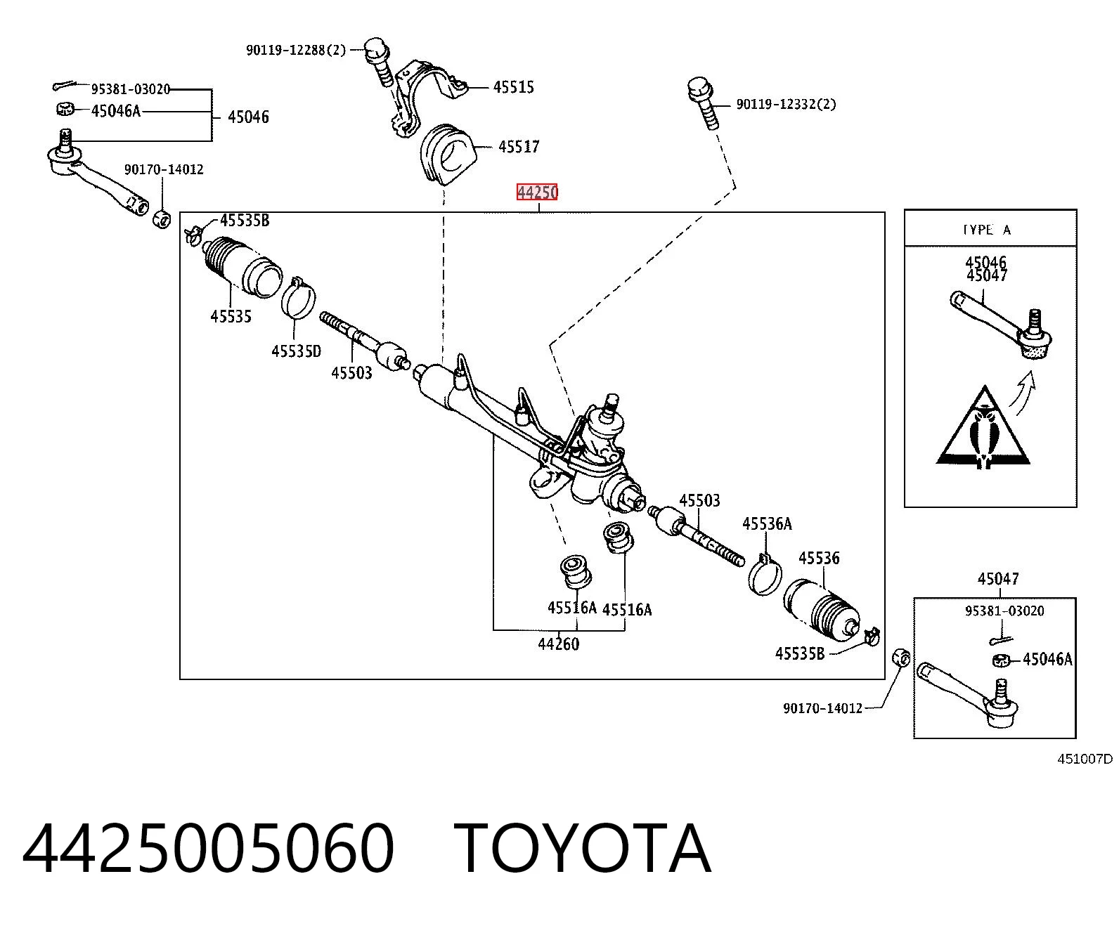 4425005060 Toyota Рейковий рульовий механізм
