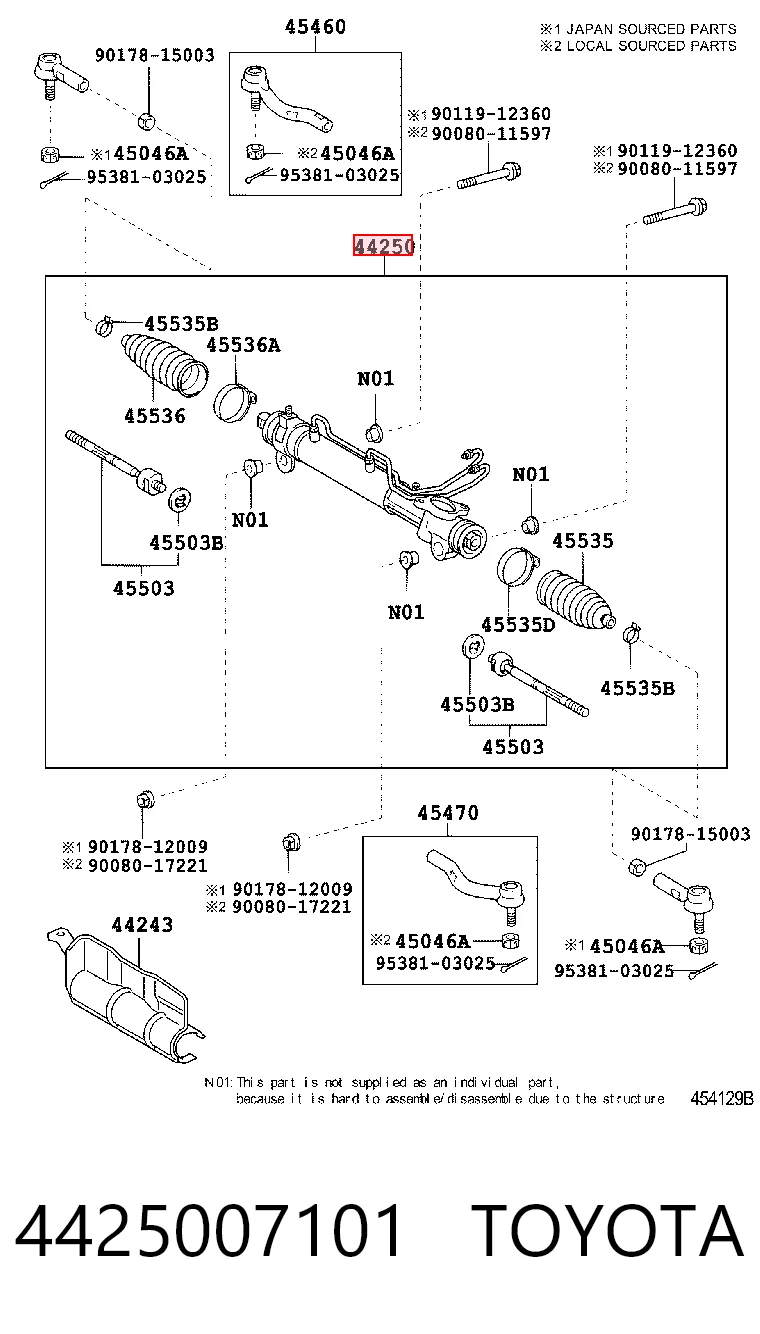 4425007101 Toyota Рейковий рульовий механізм