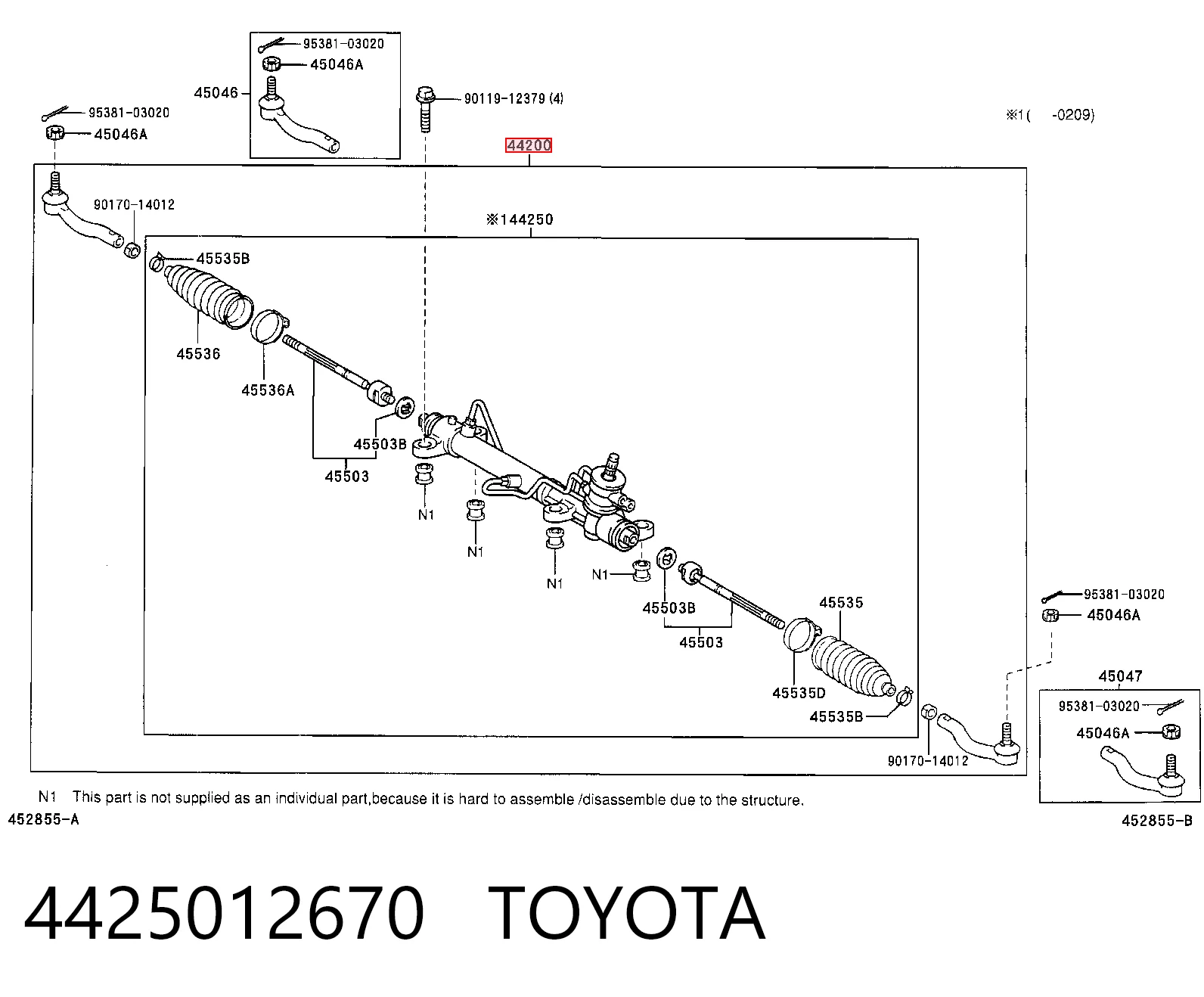 4425012670 Toyota Рейковий рульовий механізм