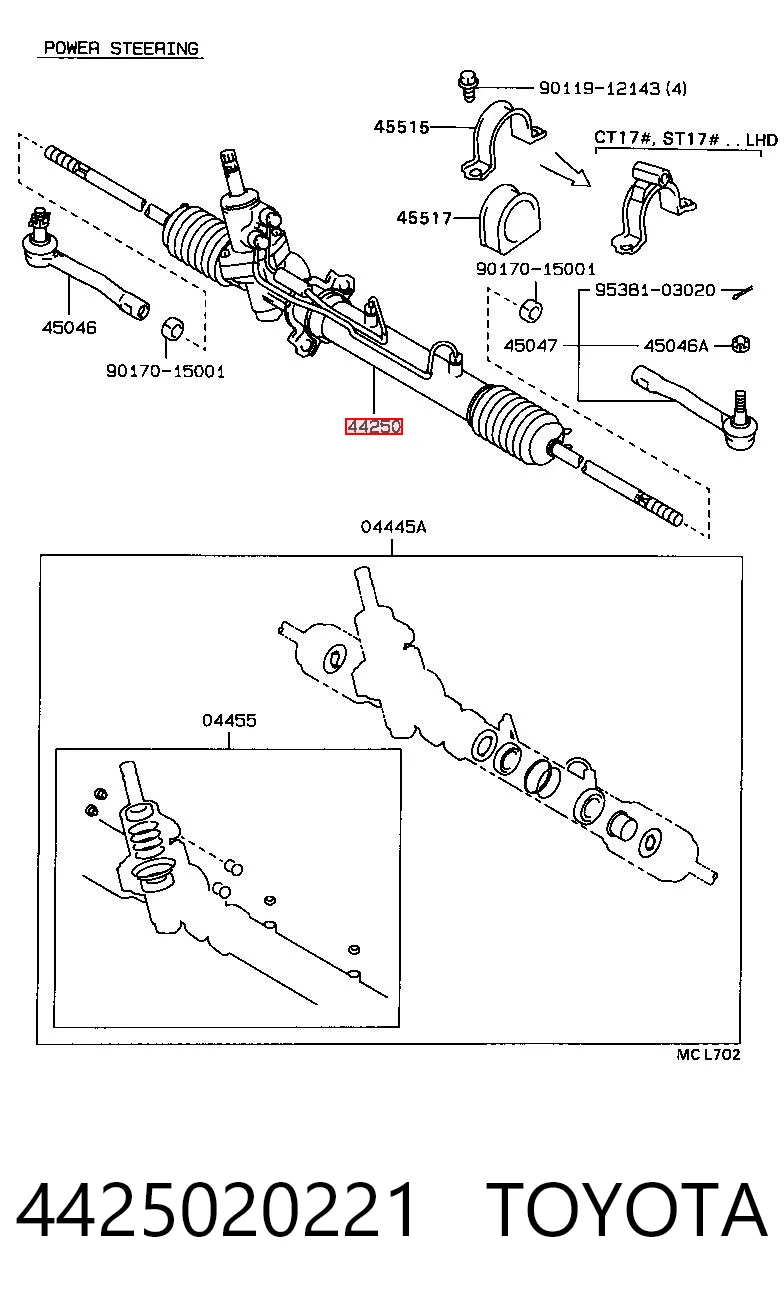 4425020221 Toyota Рейковий рульовий механізм