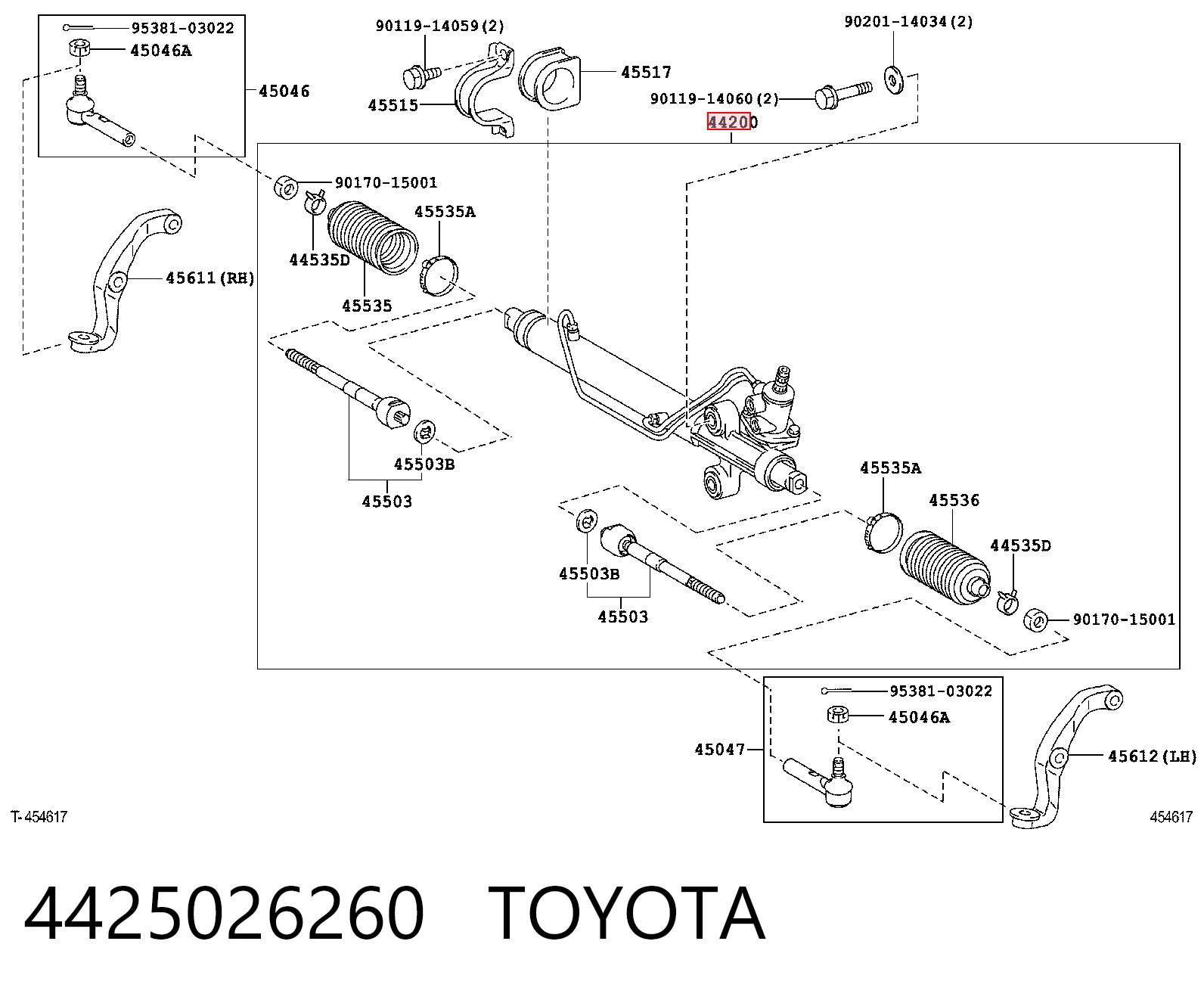 4425026260 Toyota Рейковий рульовий механізм