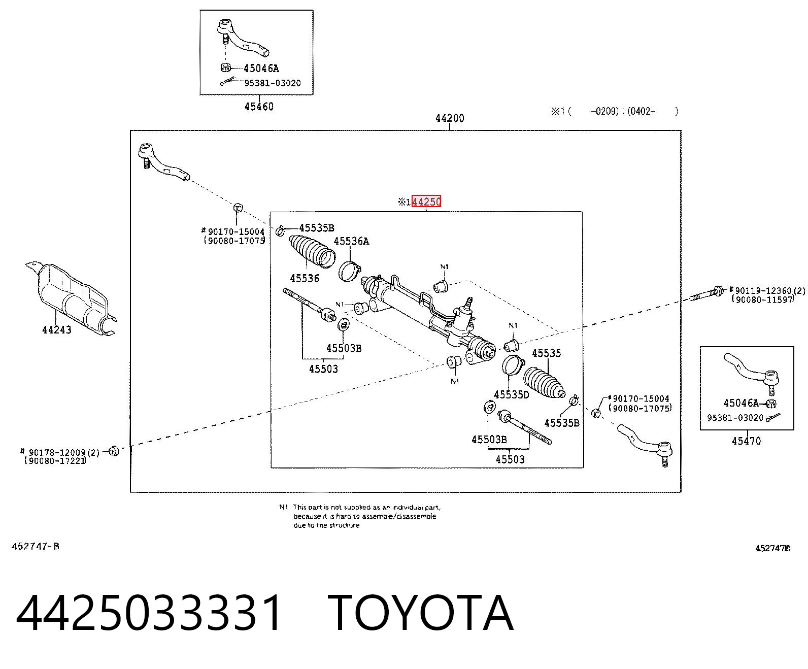 4425033331 Toyota Рейковий рульовий механізм