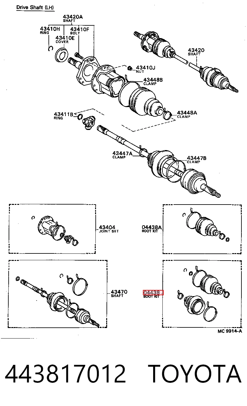 443817012 Toyota Пильник ШРУСа зовнішній, передній піввісі
