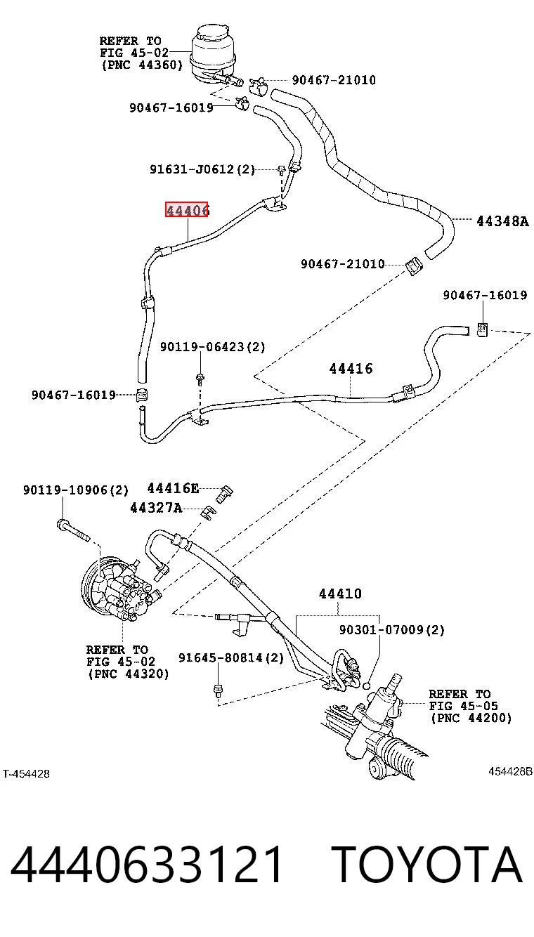 4440633121 Toyota Шланг ГПК, низького тиску, від рейки/механізму до бачка