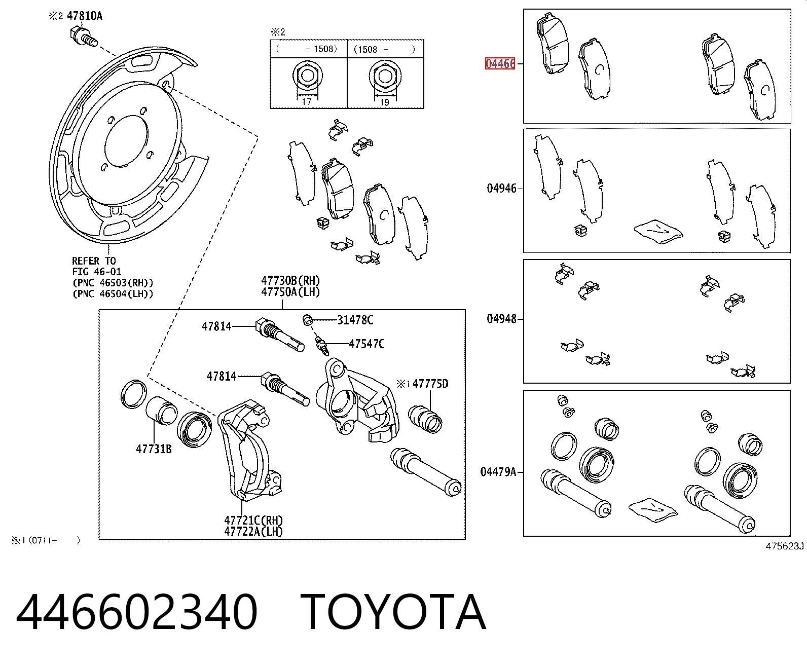 446602340 Toyota Колодки гальмівні задні, дискові