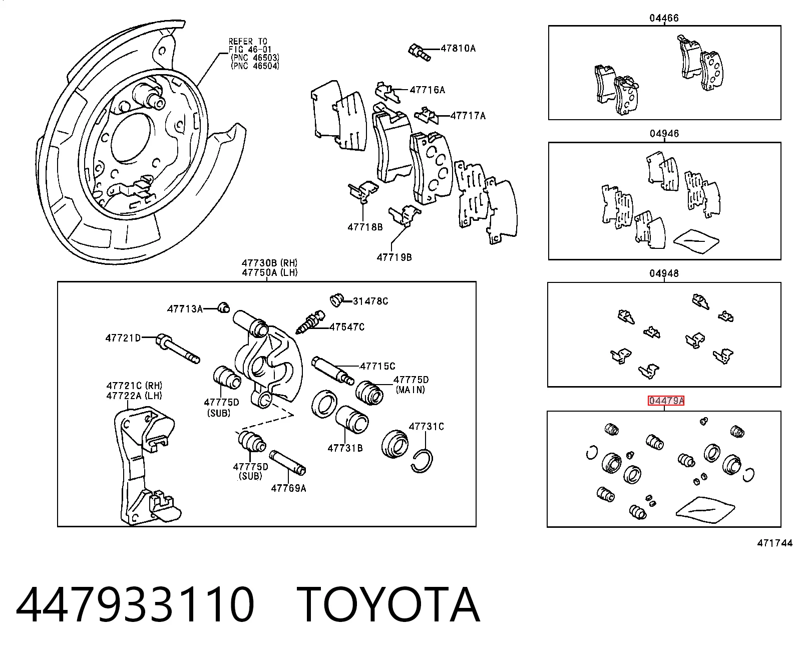 447933110 Toyota Ремкомплект заднього гальмівного супорта