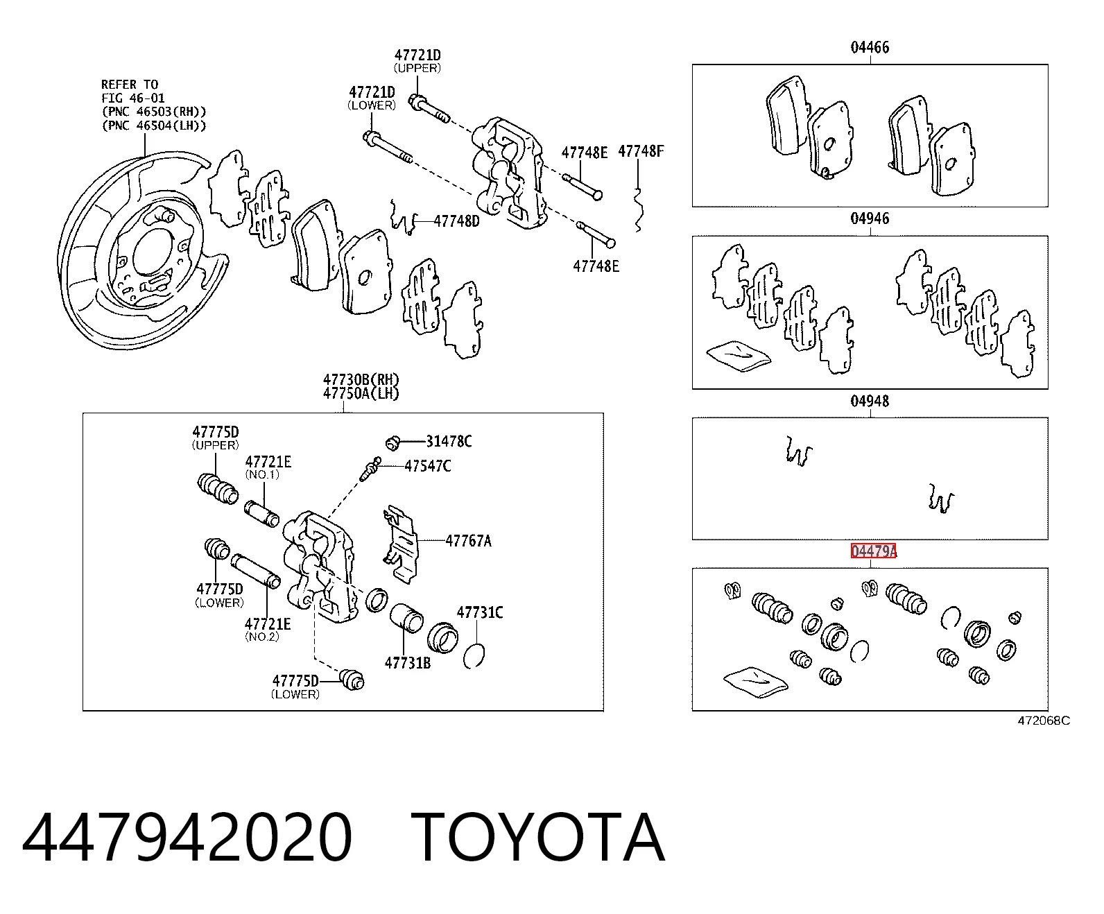Ремкомплект заднього гальмівного супорта на Toyota RAV4 II XA2