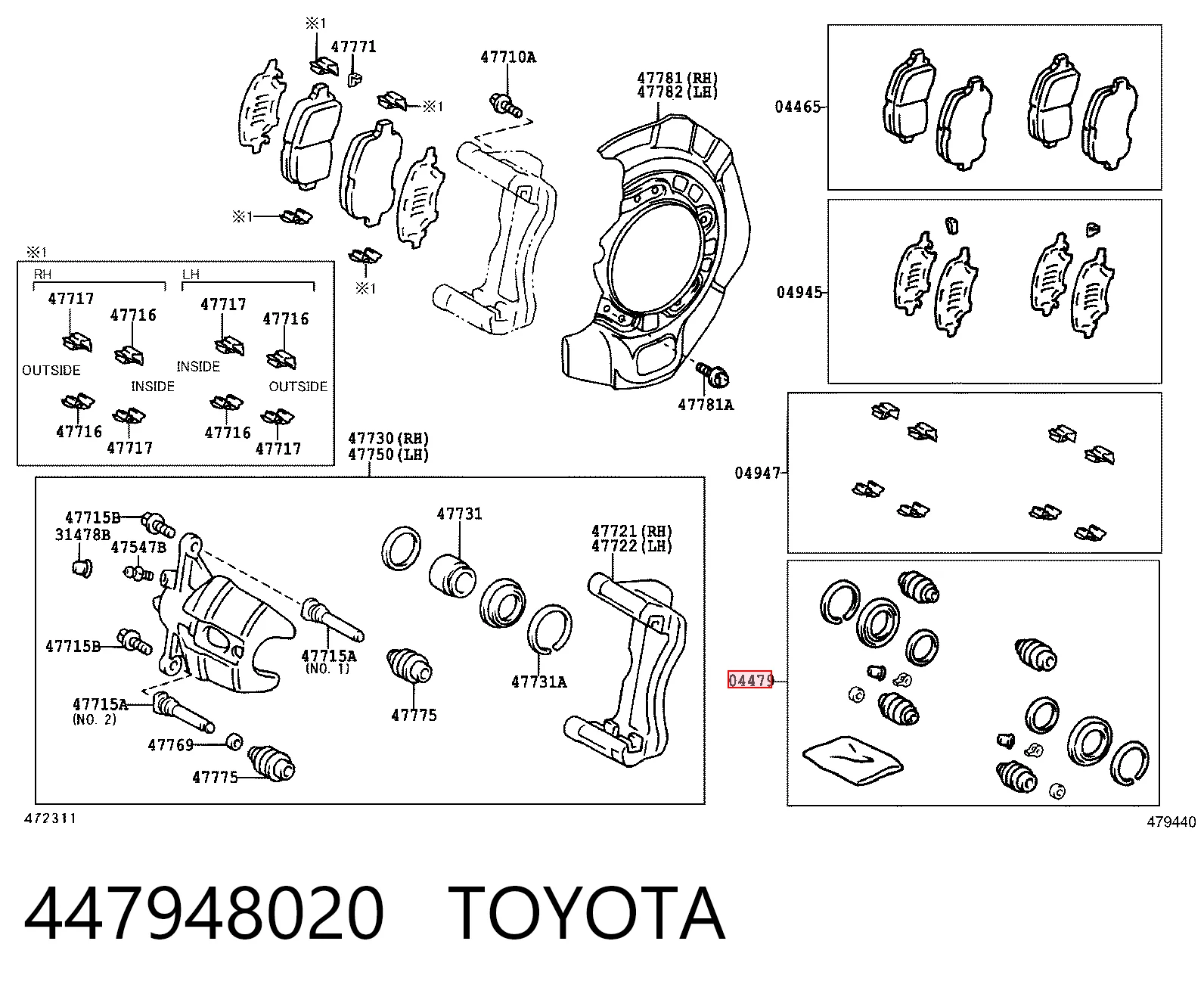 447948020 Toyota Ремкомплект гальмівної системи