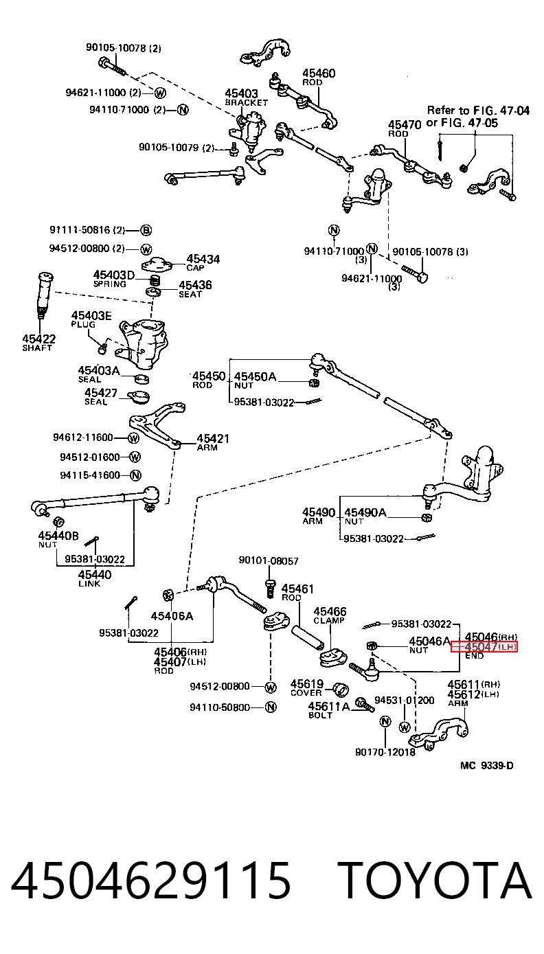 4504629115 Toyota Зовнішній наконечник рульової тяги