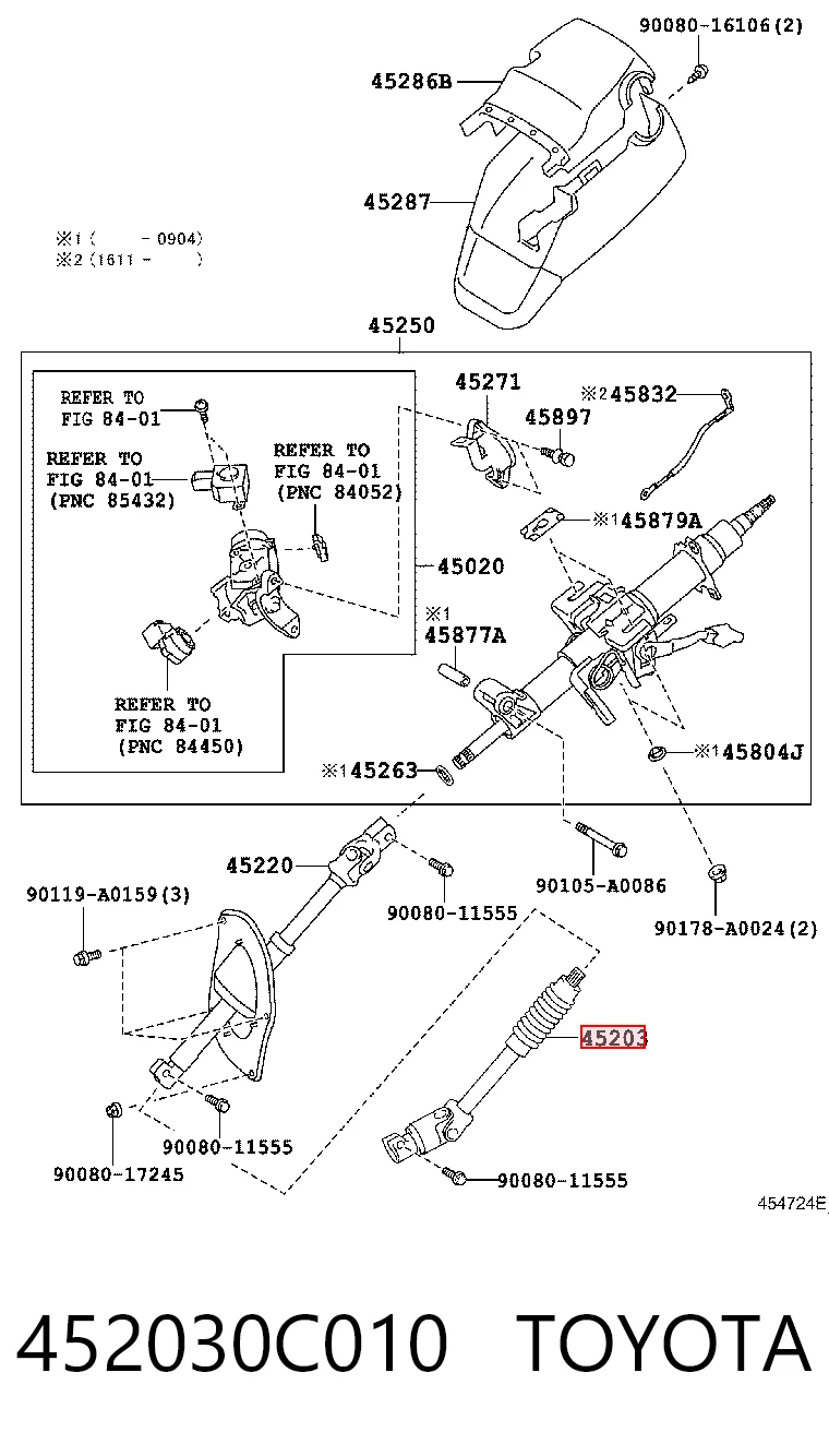 452030C010 Toyota Вал рульової колонки, нижній