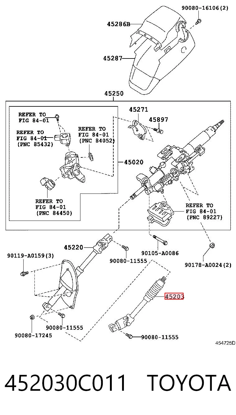 452030C011 Toyota Вал рульової колонки, нижній