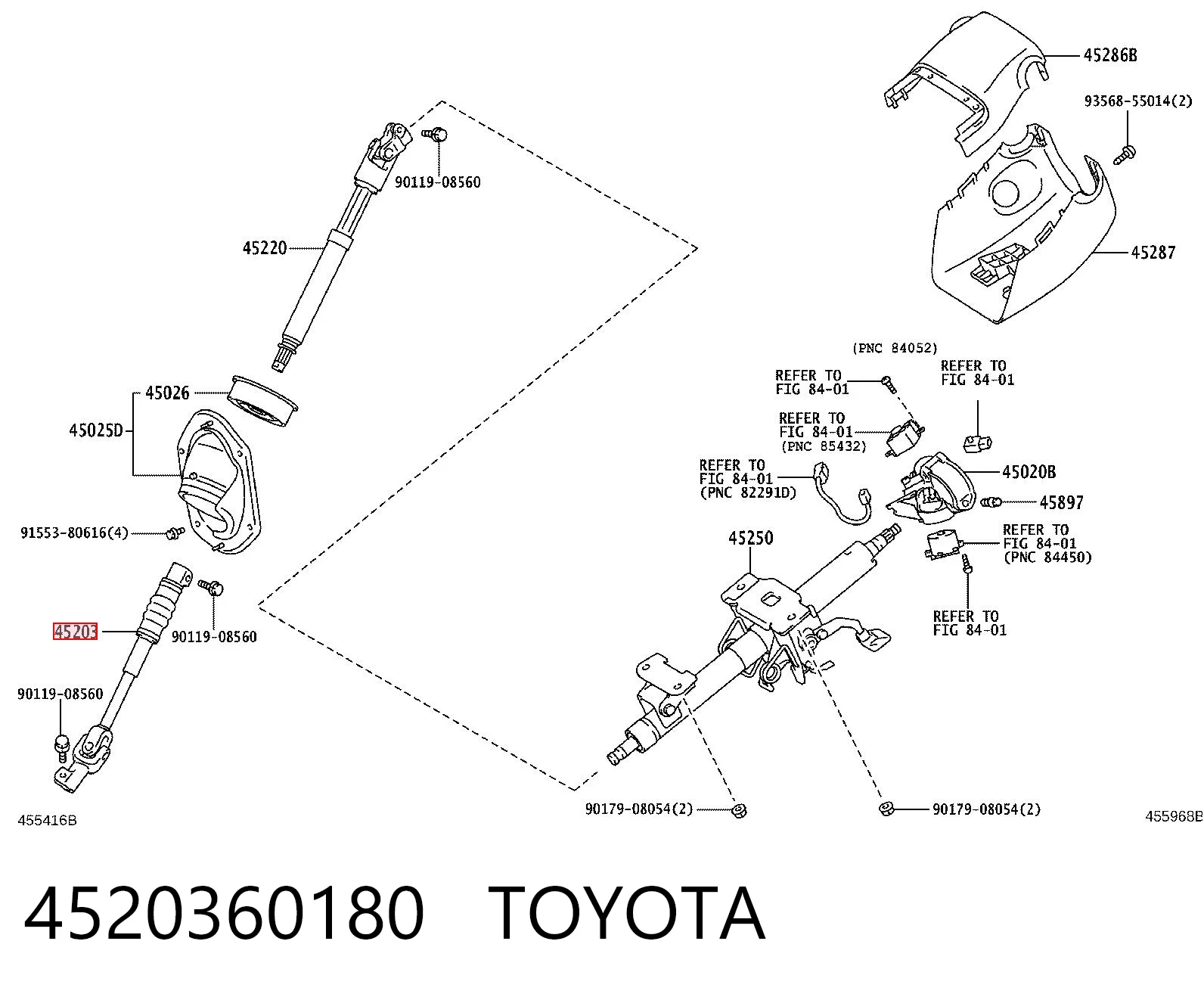 4520360180 Toyota Вал рульової колонки, нижній