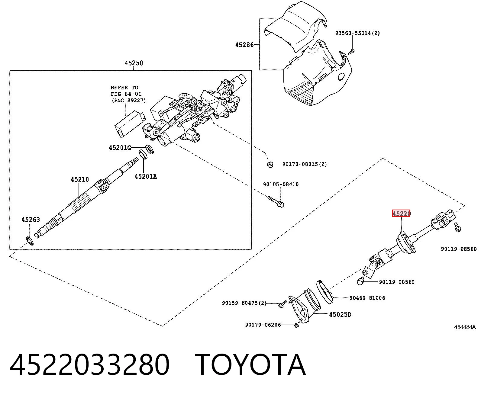 4522033280 Toyota Вал рульової колонки, нижній