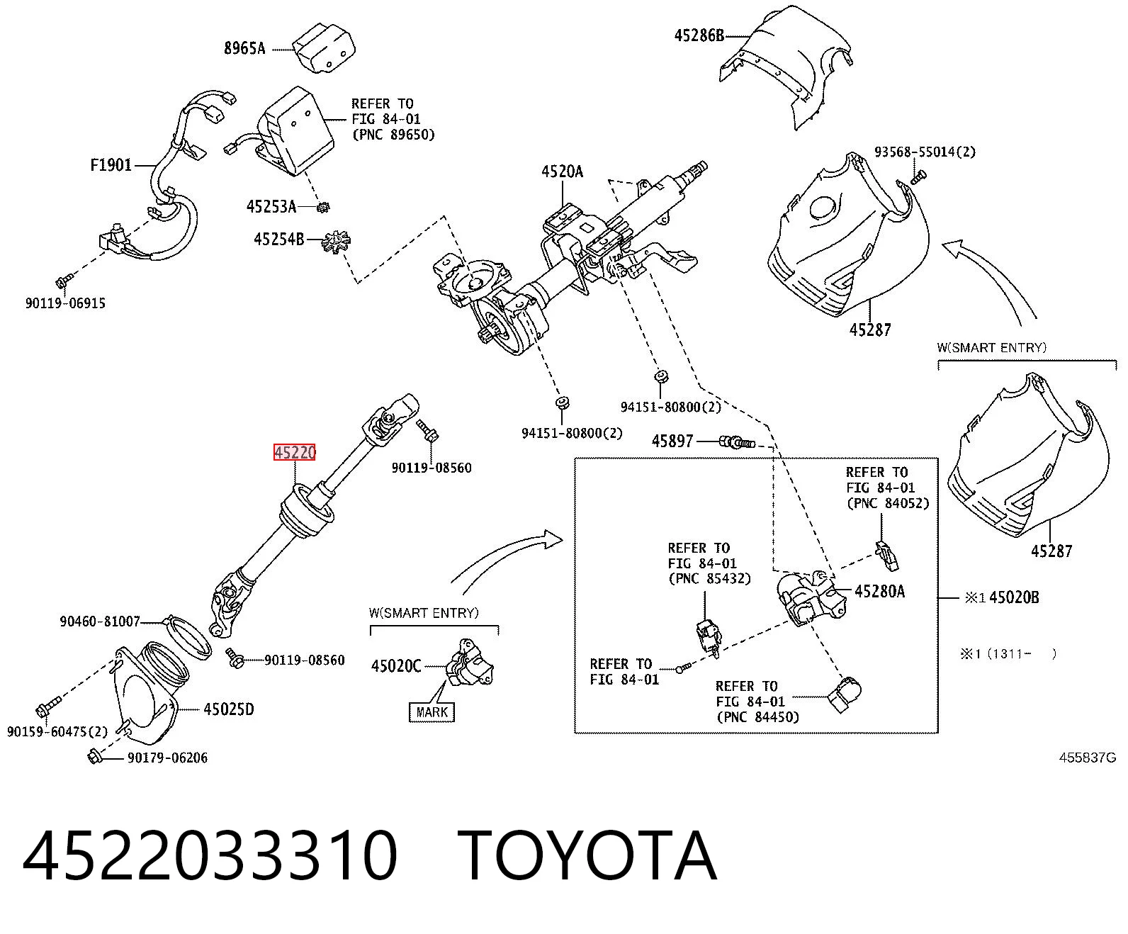 4522033310 Toyota Вал рульової колонки, нижній