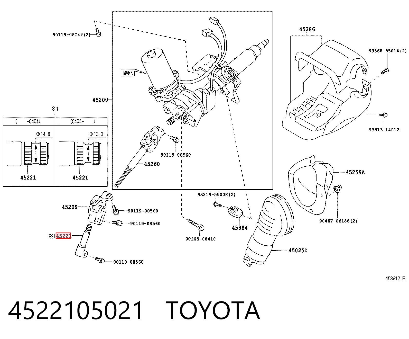 4522105021 Toyota Вал рульової колонки, нижній
