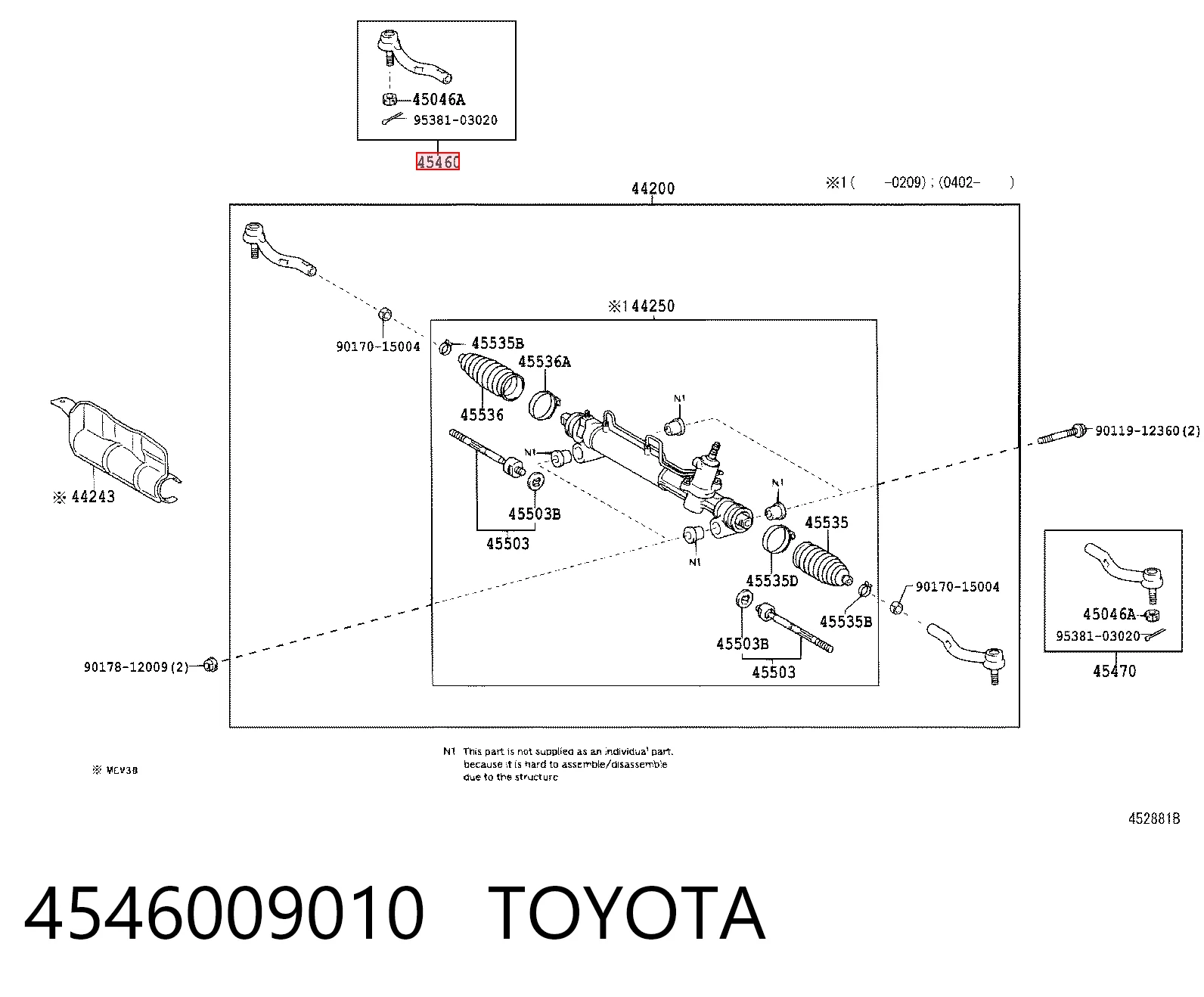 4546009010 Toyota Зовнішній наконечник рульової тяги