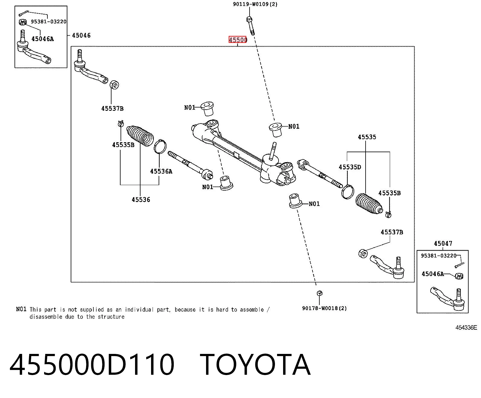 455000D110 Toyota Рейковий рульовий механізм