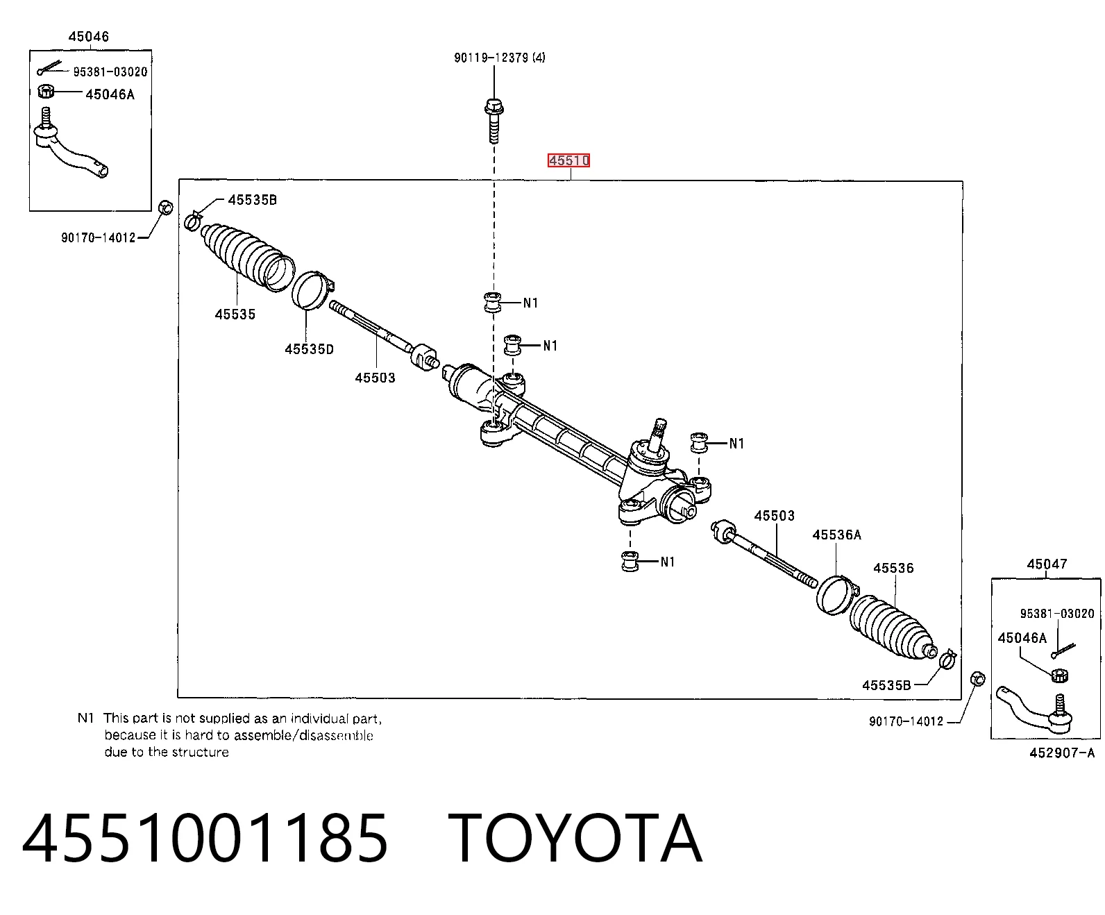 4551001185 Toyota Рейковий рульовий механізм