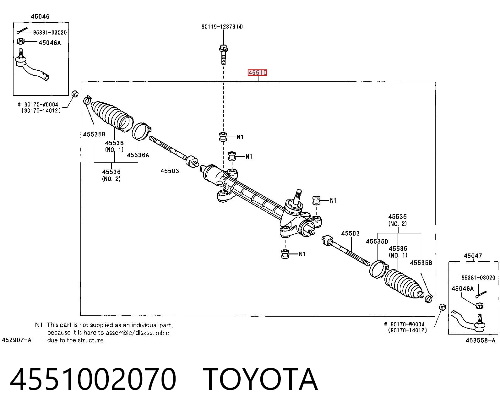 4551002070 Toyota Рейковий рульовий механізм