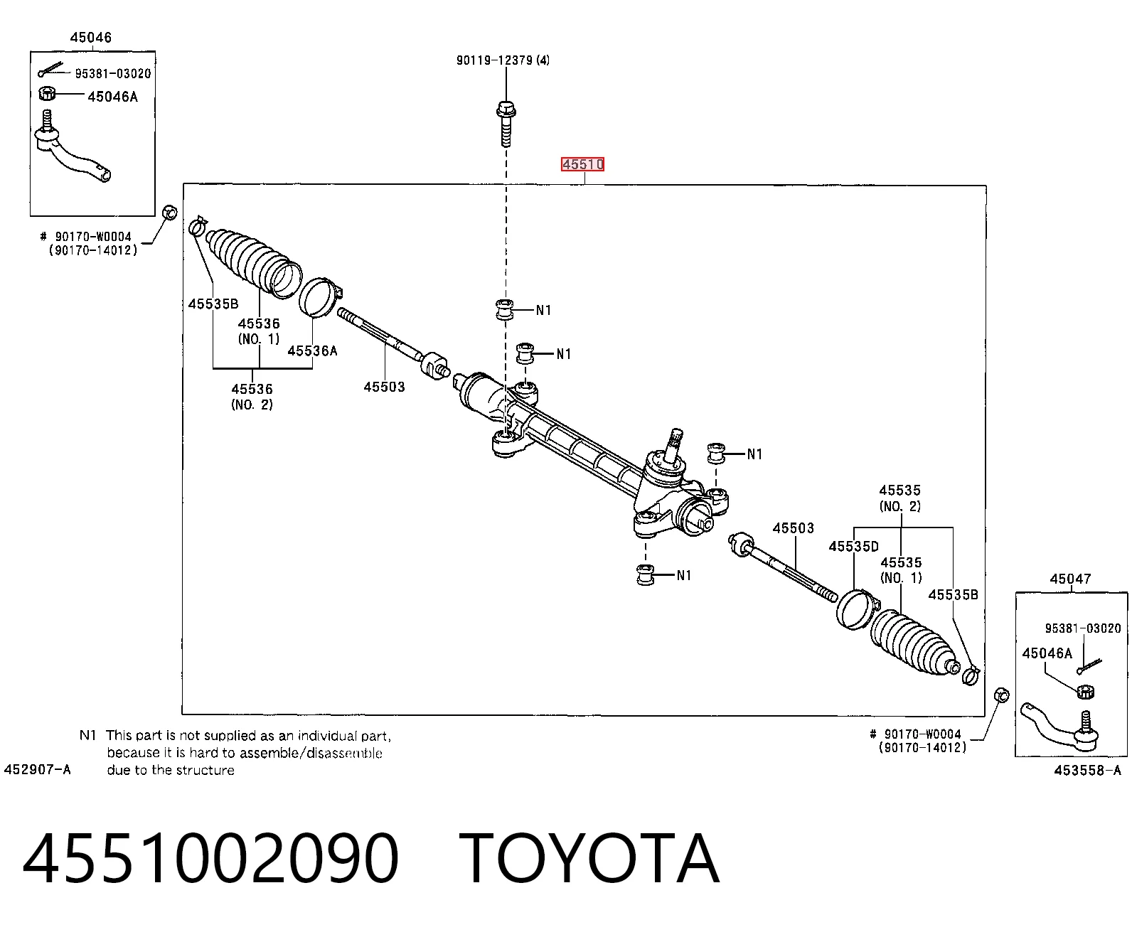 4551002090 Toyota Рейковий рульовий механізм